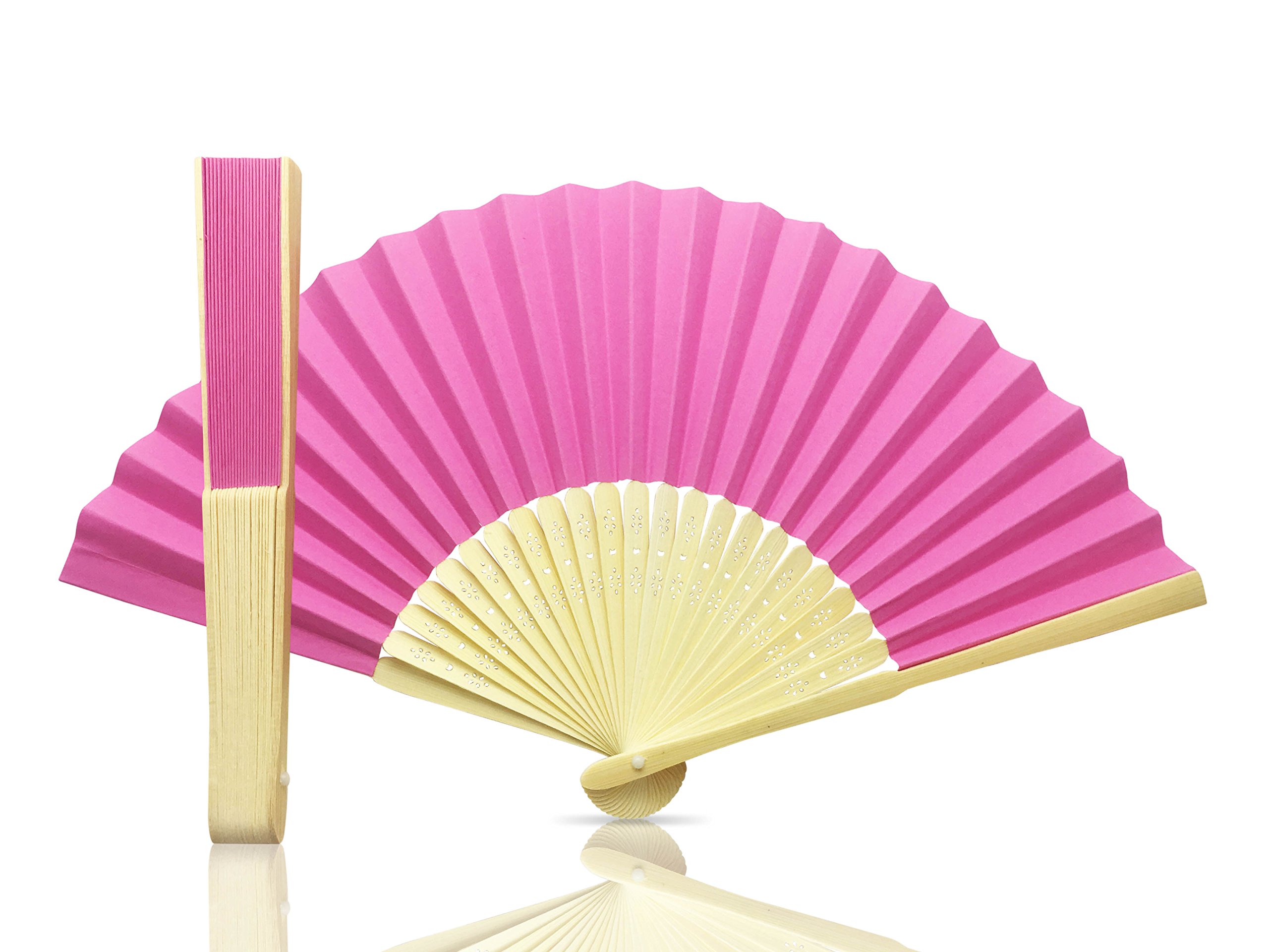 Vruti's Hot Pink Paper Foldable Hand Held Bamboo and Wooden Fan