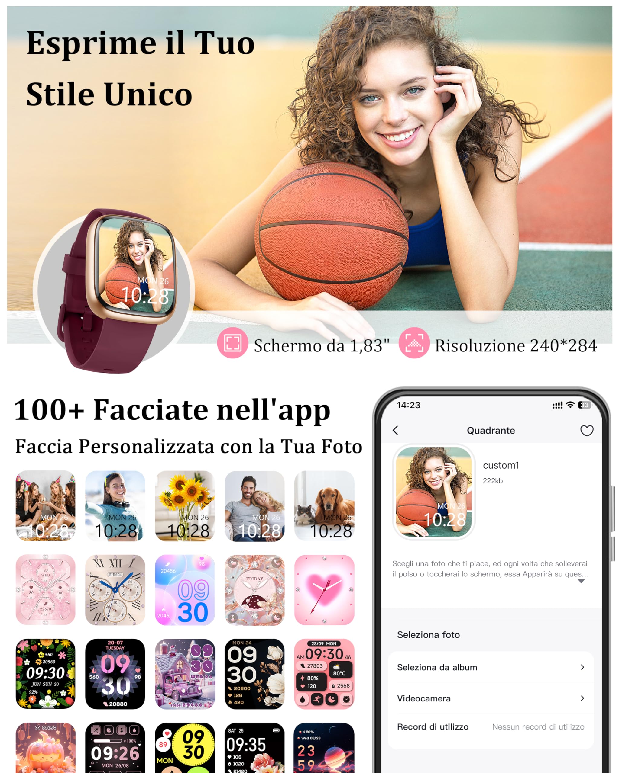 KALINCO Alexa Smartwatch, IP68 Orologio Uomo Donna, Chiamate Bluetooth, 100+ modalità Sport, Frequenza Cardiaca/Stress/Ossigeno, Promemoria Salute, Regalo Android iOS