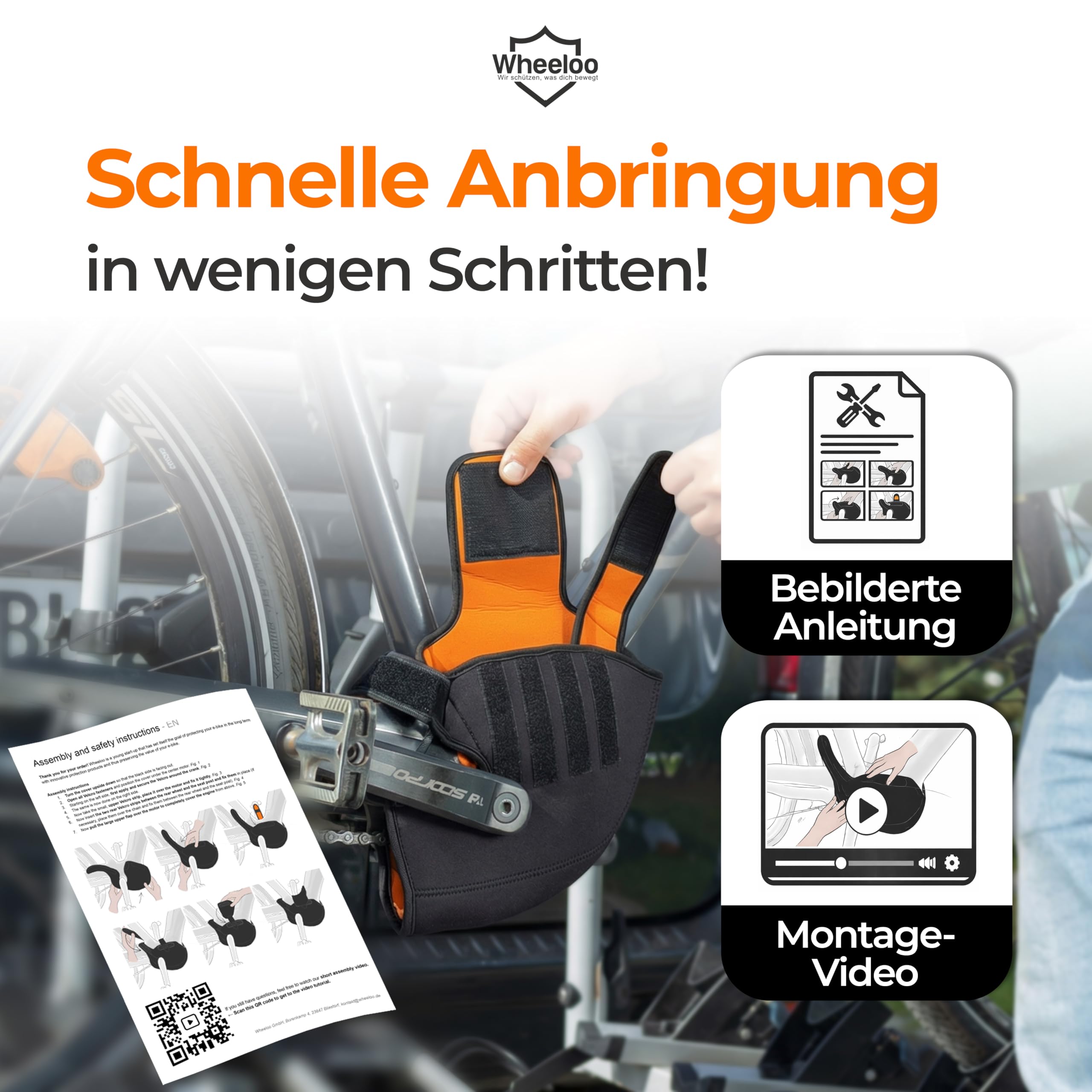 NEU E-Bike Motor Schutzhülle universale Passform I Transport Schutz für Fahrradträger I Motorschutz Abdeckung passend für Bosch, Brose, Shimano, Yamaha, Specialized ebike I E Bike Regenschutz WHEELOO