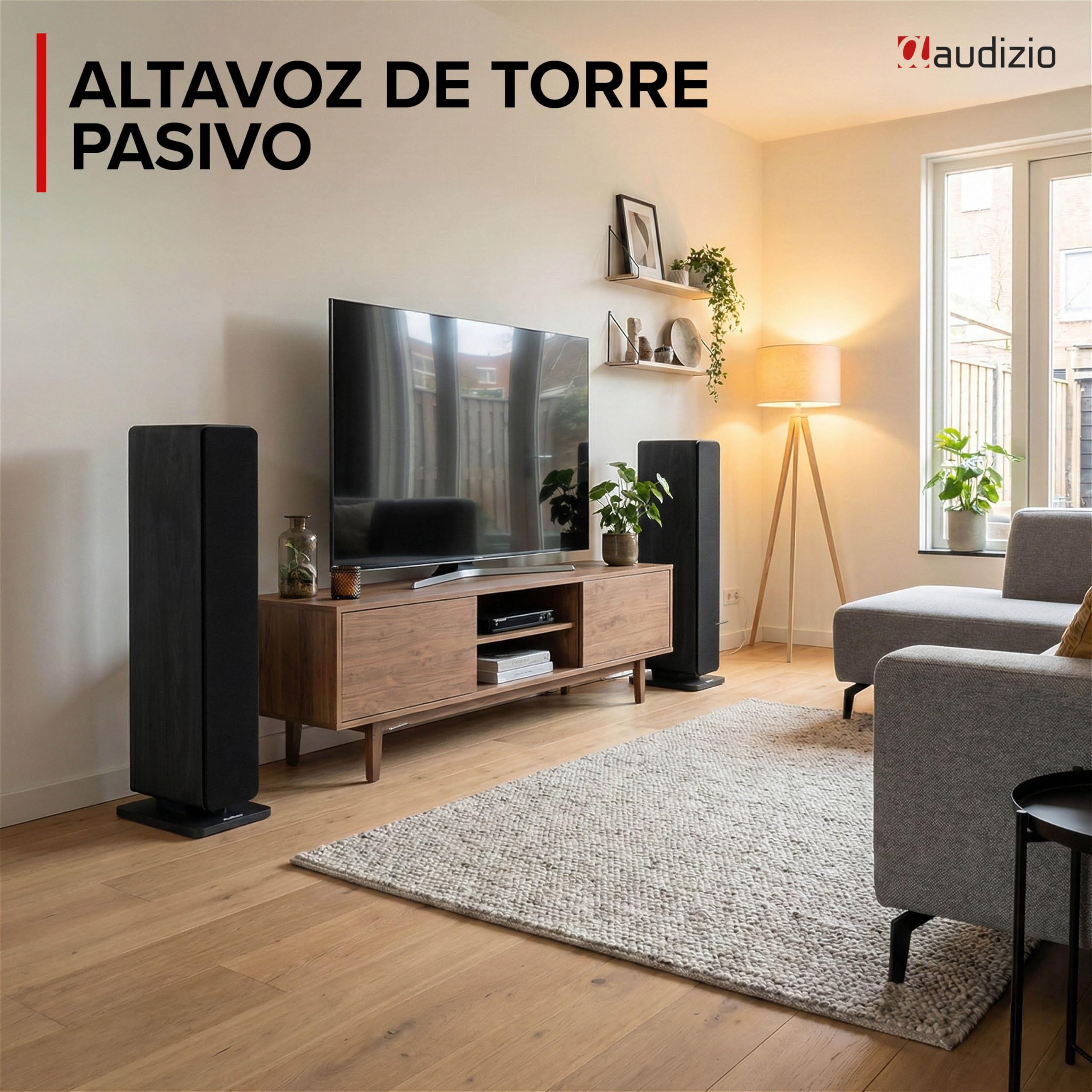 Audizio Arco – Pack de 2 Unidades – Altavoz de Torre pasivo HiFi de 160W, 3 woofers de 4" + Tweeter 1", Frontal extraíble, Ideal Alta fidelidad, Home Cinema y Tocadiscos, con Acabado en Negro