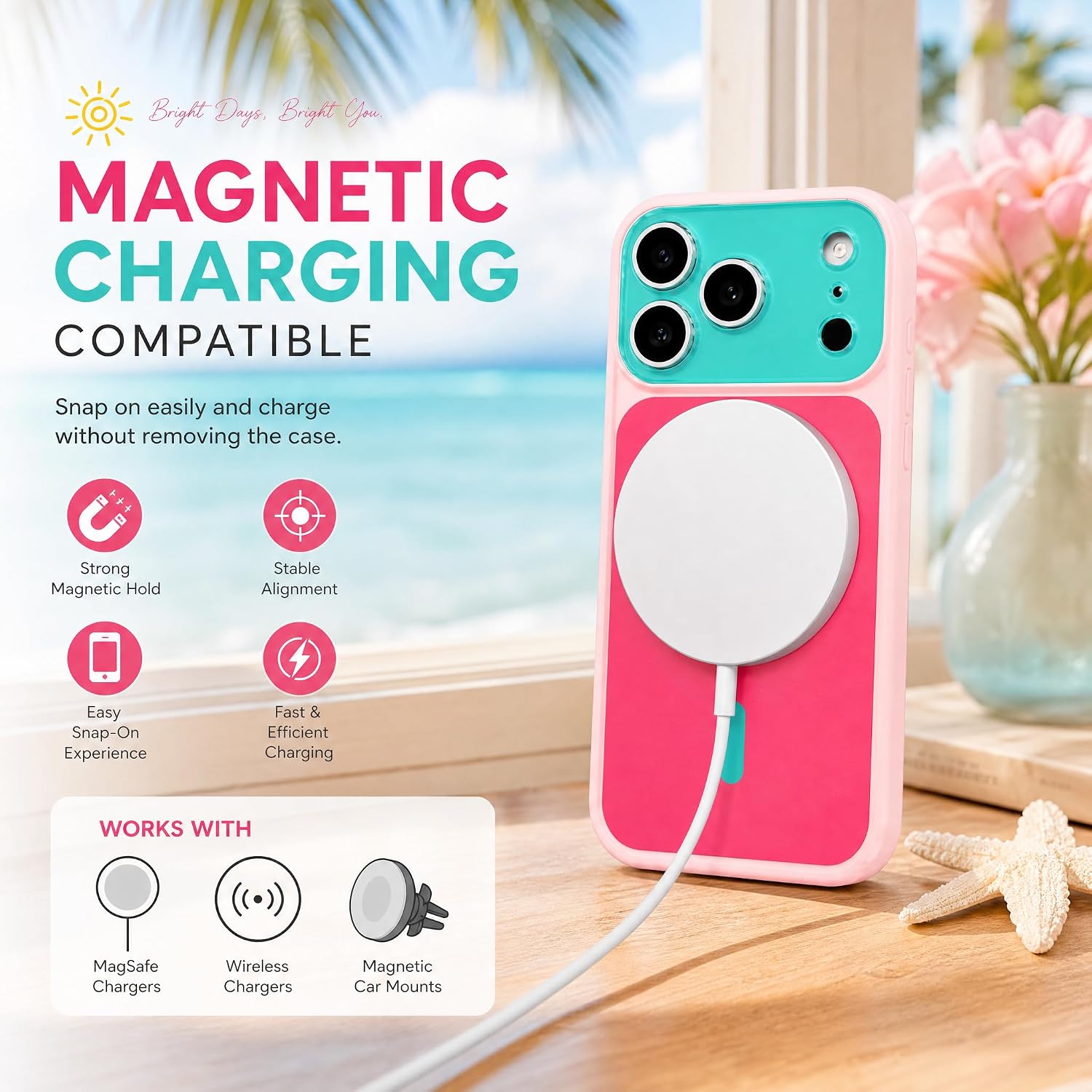 Cute Macaron Magnetic Case for iPhone 16 Pro,Rose Red image 4