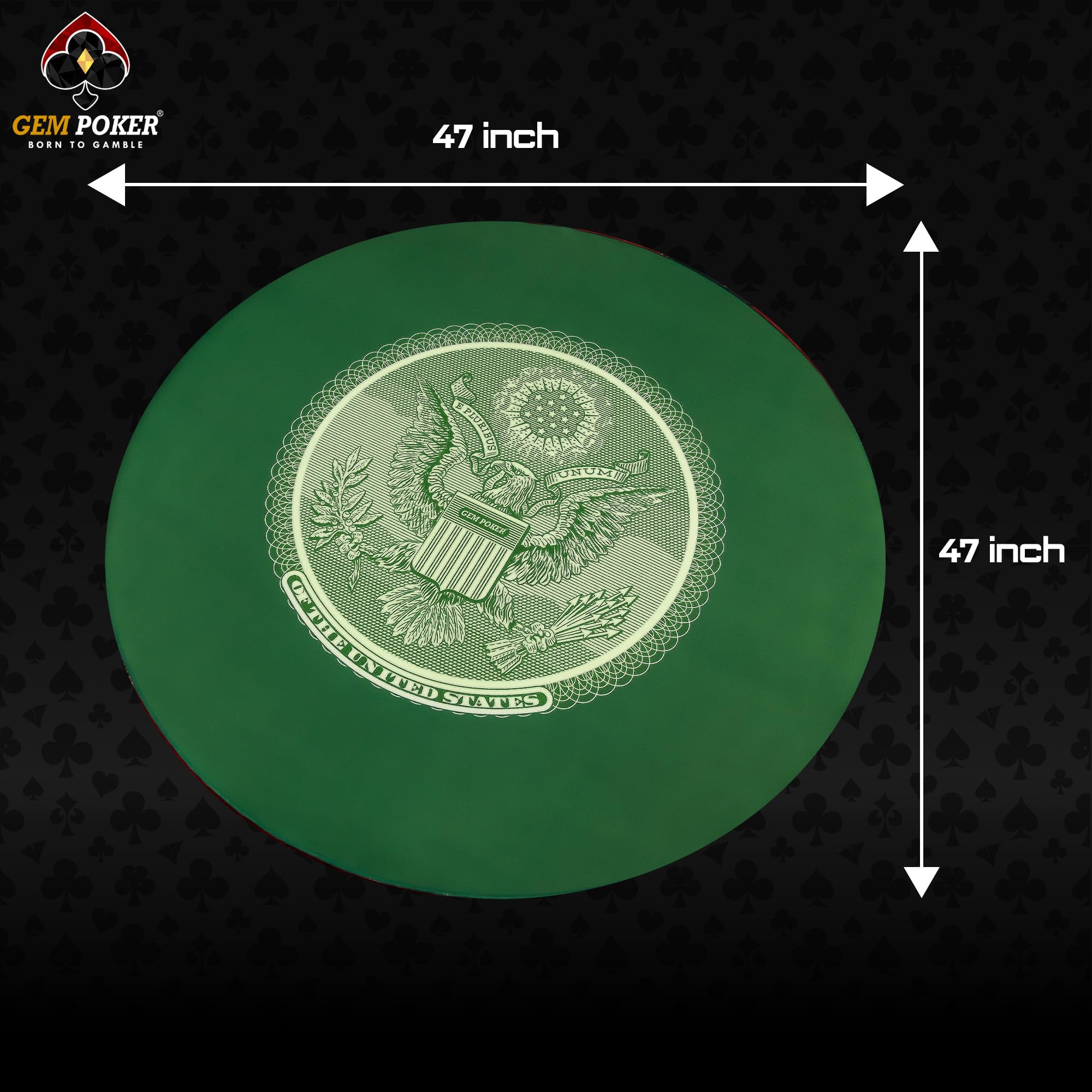 GEM POKER Pro 47 inch Anti-Slip Round Poker Mat for Texas Holdem, Portable Poker Table Top with Extra Water Repellency, Hemmed Edges, Noise Reduction, Carrying Bag Included for Poker Games, Casino