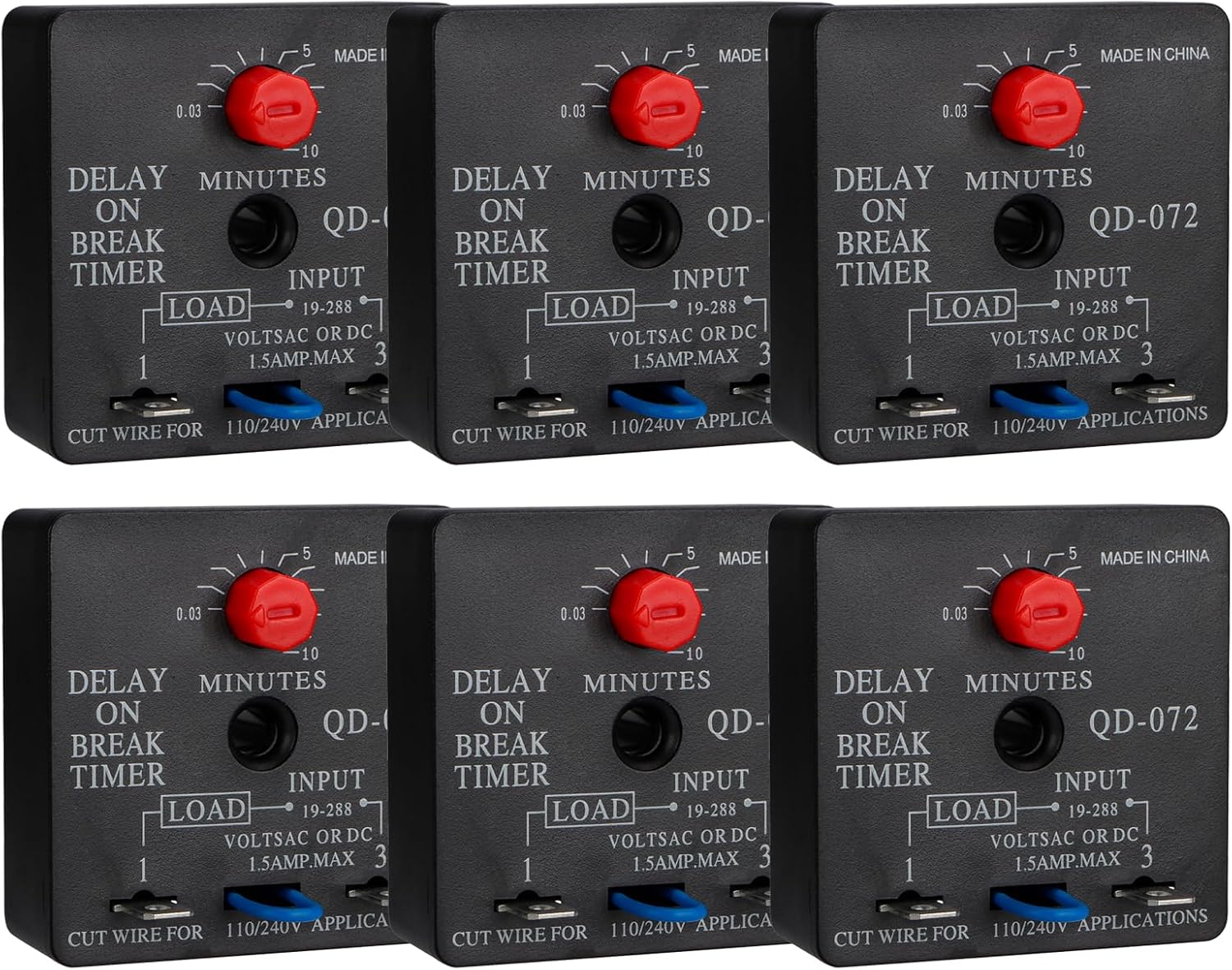 6Pcs Delay On Break Timer, QD-072, 0.03 to 10 Minutes Adjustable Delay, 18-240 VAC OR DC (6)