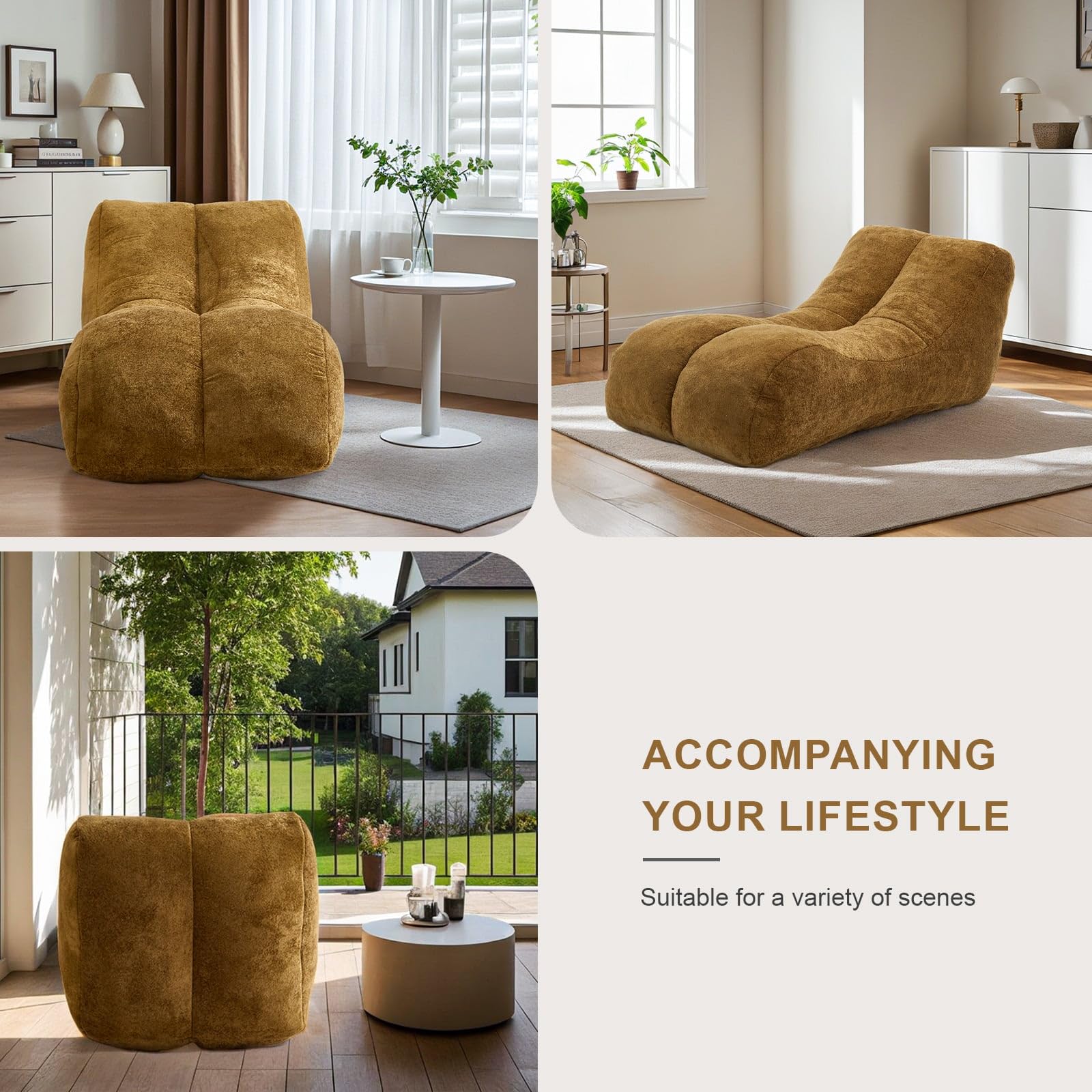 Aimerive Bean Bag Chair for Adults Bean Bag Sofa Sponge The Curves of The Human Body Lazy Floor Sofa for Bedroom Living Room,Brown