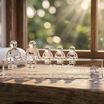 Crystal 15th Anniversary Wedding Gifts for Wife Her,15 Years for Him Husband - 15 Years Together We Made A Family Glass Ornament 3 Children