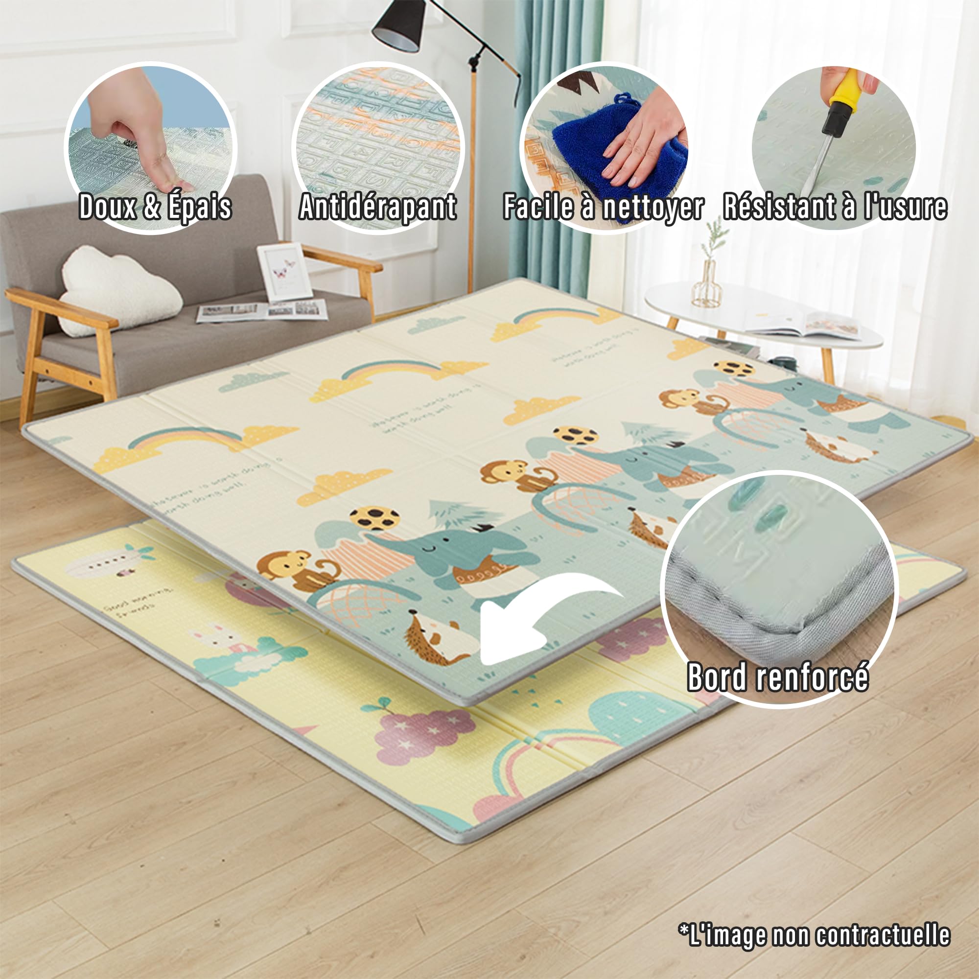Parc bébé complet avec Tapis, Parc bébé en Tissu Oxford, Centre d'activités intérieur et extérieur, Parc De Jeux Bébé avec Filet Respirant Sur Quatre Côtés et Ventouses (180 x 200 cm)