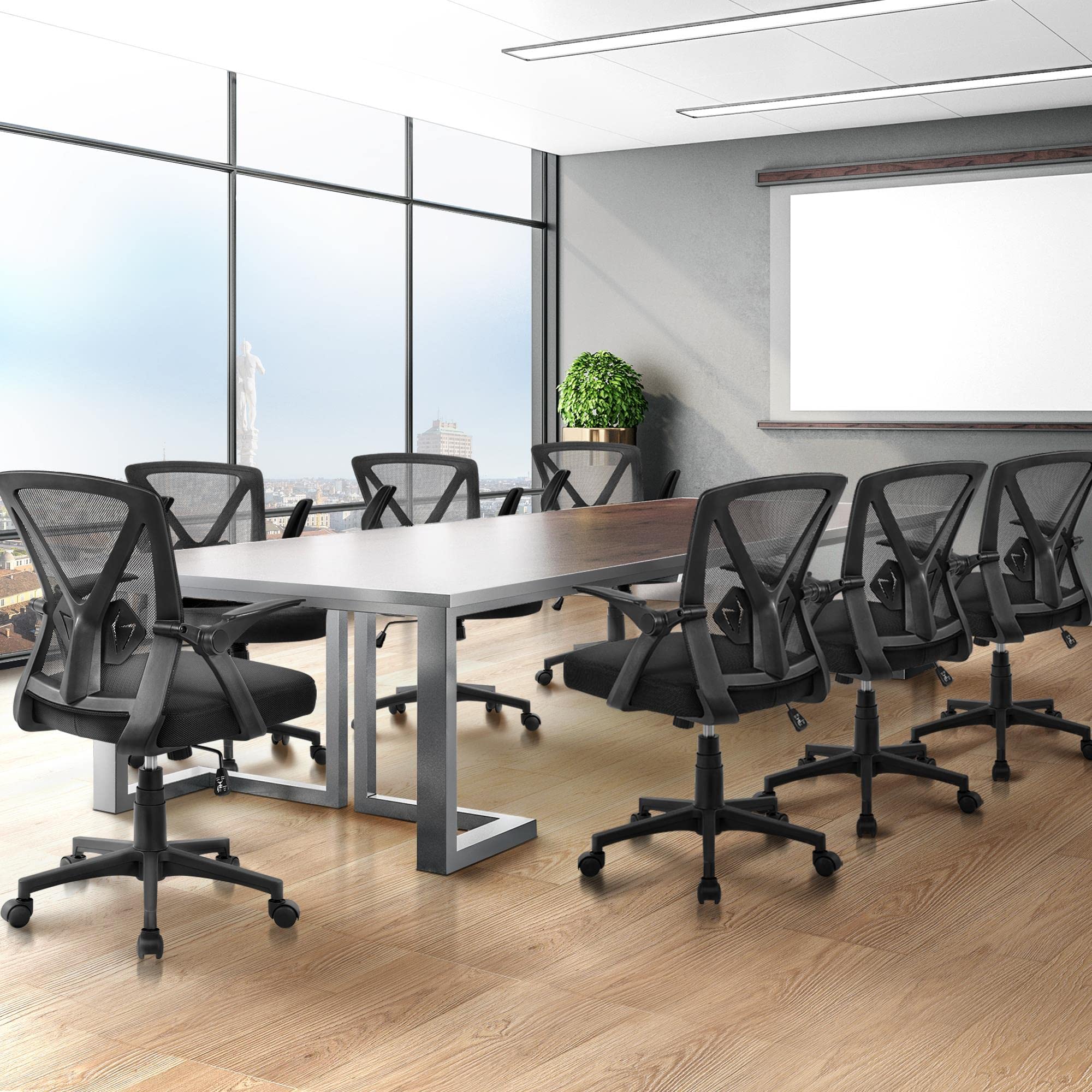 Abician Fauteuil de Bureau Fauteuil d’Ordinateur en Maille avec Accoudoirs Relevables Support Lombaire Ajustable Assise Rembourrée Réglable en Hauteur Noir