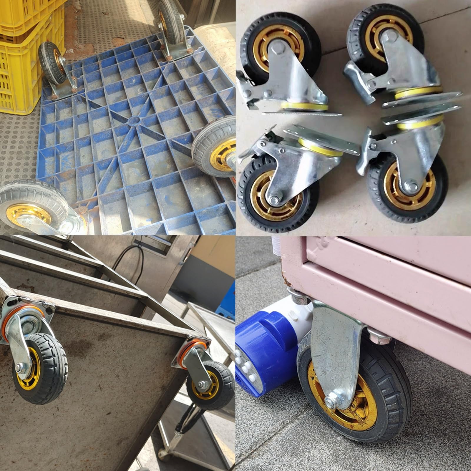 Ruote Girevoli con Carico Pesante, Pivottanti per Mobili In Gomma Piccola, Mobiletti Ruote Girevoli, Ruote Piroettanti per Carrello Degli Attrezzi Pallet, per Carrelli ( Color : 4 caster (with brake)