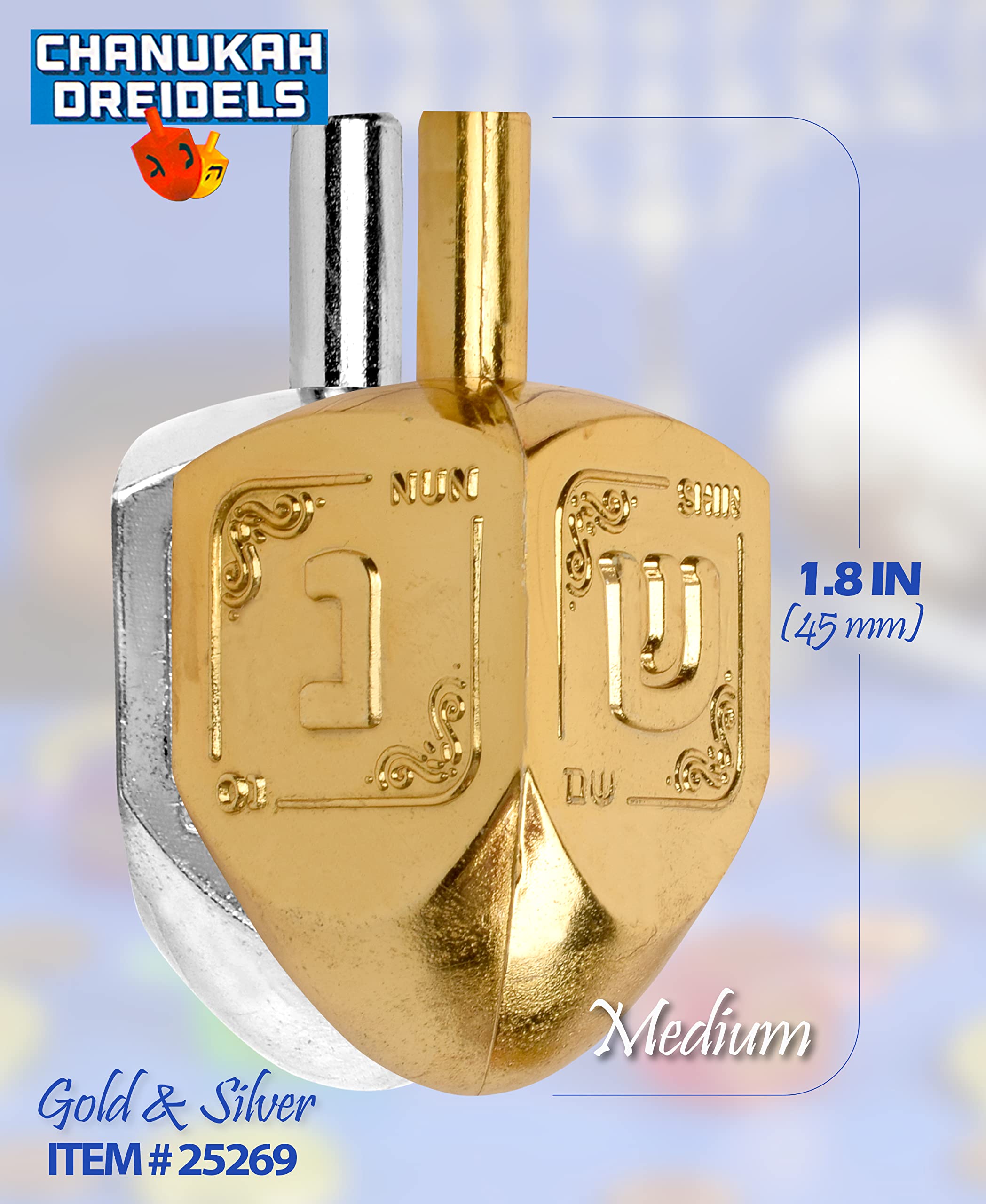 Izzy 'n' Dizzy Hanukkah Metallic Gold and Silver Dreidel (Pack of 10) - Medium