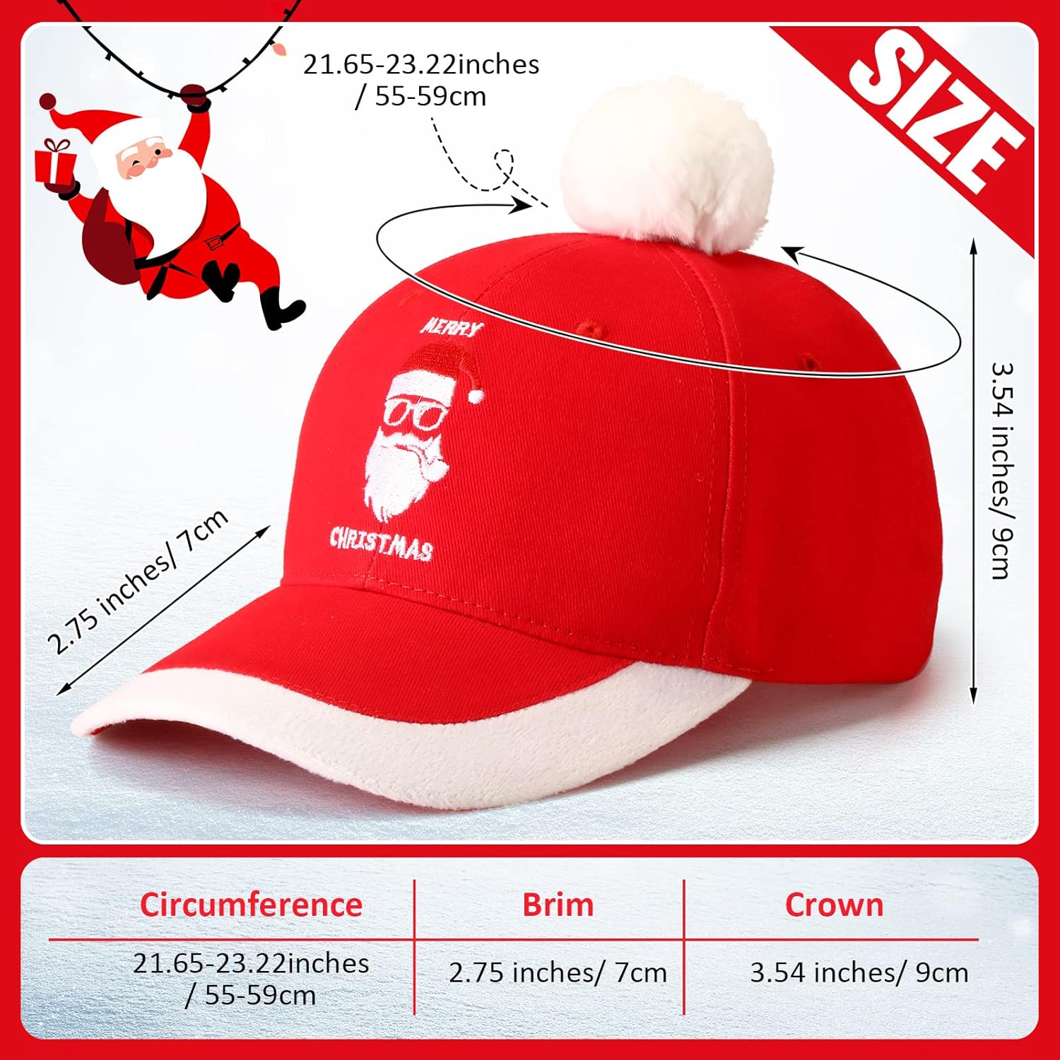 JaGely 4 Pieces Christmas Baseball Cap Santa Hat Adult Xmas Cap Adjustable Unisex Vintage Golf Baseball Hat, Red & White