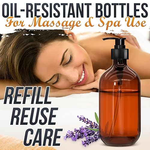 Miniatura 7 de Paquete de 3 botellas dispensadoras vacías de cristal ámbar rellenables para aceites esenciales, productos de limpieza, lociones, aromaterapia