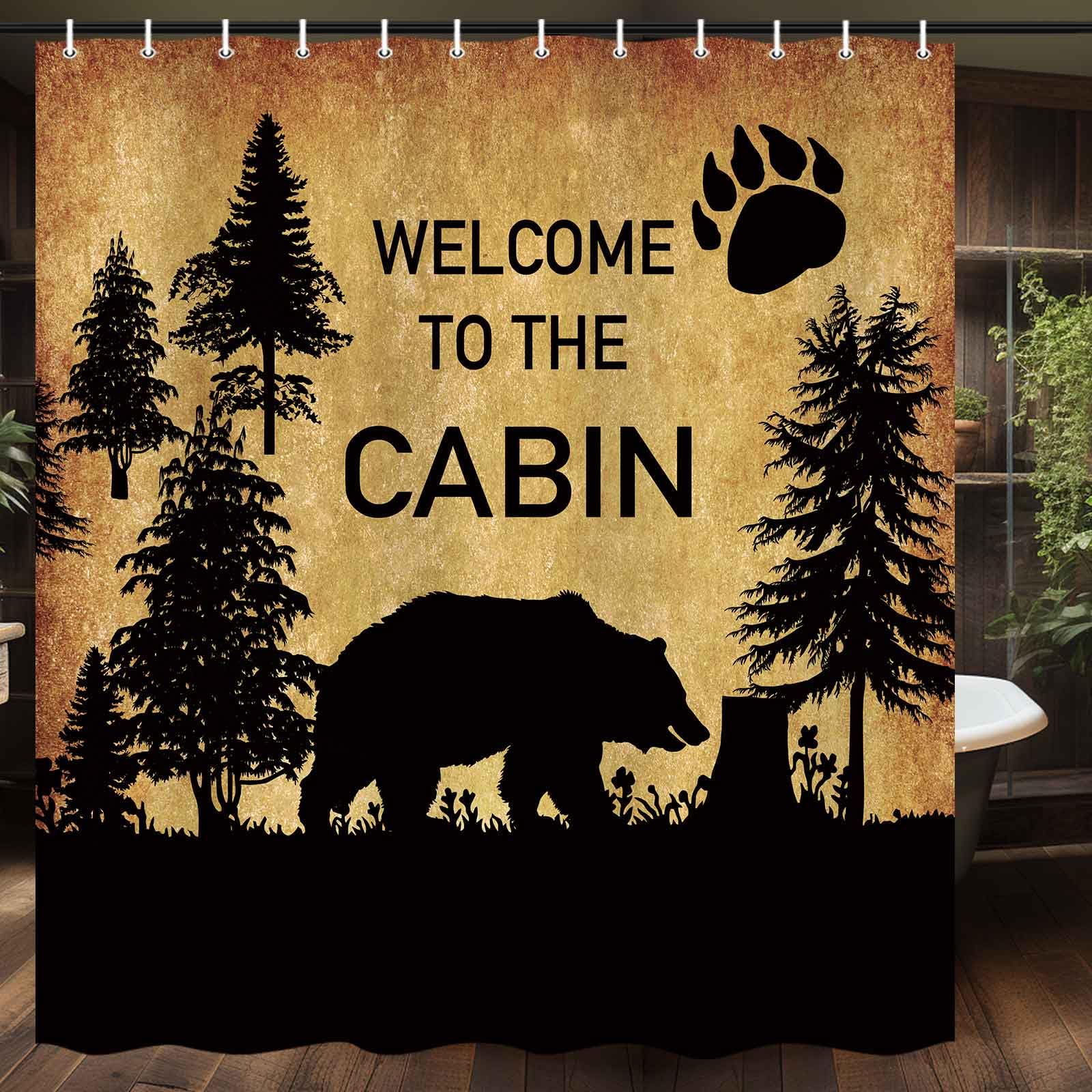 MERCHR Cortina de ducha estilo campestre, decoración de bosques de animales salvajes rústicas de cabina de ducha cortinas de baño de tela impermeable de 71 x 71 pulgadas, ganchos incluidos