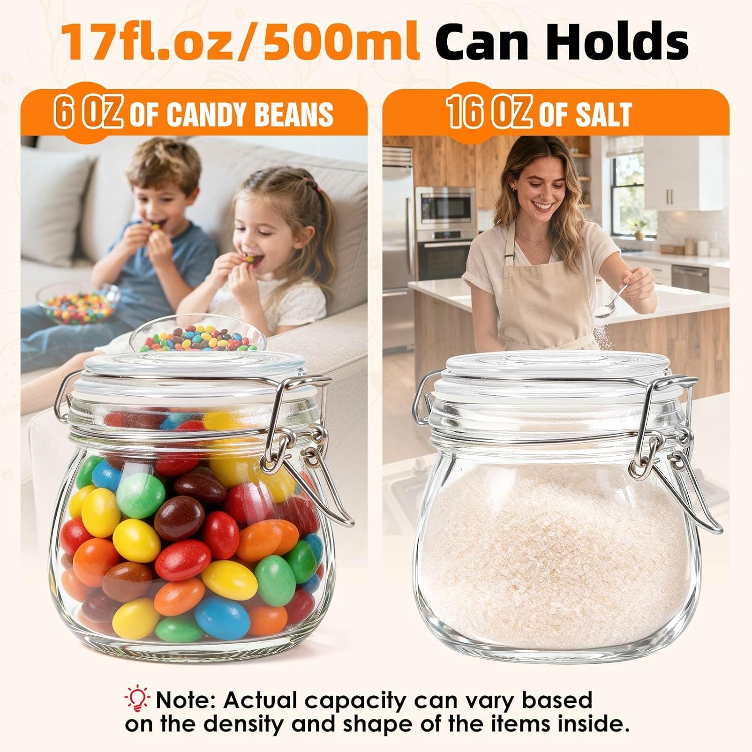 SKOCHE 17oz Glass Jars with Airtight Lids 6 Pack, Air Tight Glass Storage Jar, Leakproof 17 oz Jars with Seal Wire Clips for Pickling, Kitchen, Canning Jam, Food Storage, Preserving Nuts and Snacks image 3