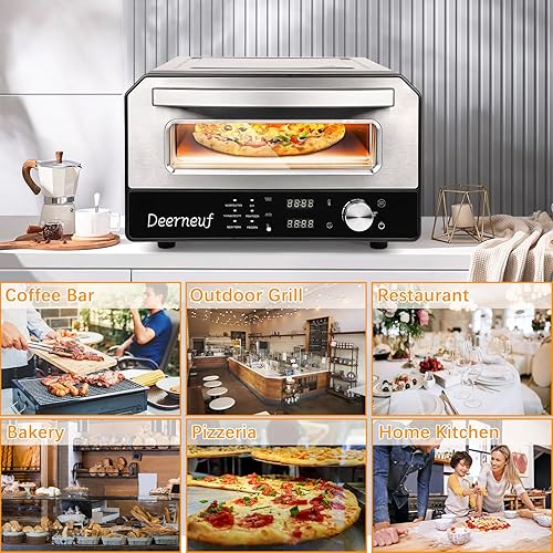Miniatura 6 de Horno eléctrico para pizza para interiores, calienta hasta 800 F, pizzas de 12 pulgadas en minutos, horno de pizza de encimera con 6 ajustes