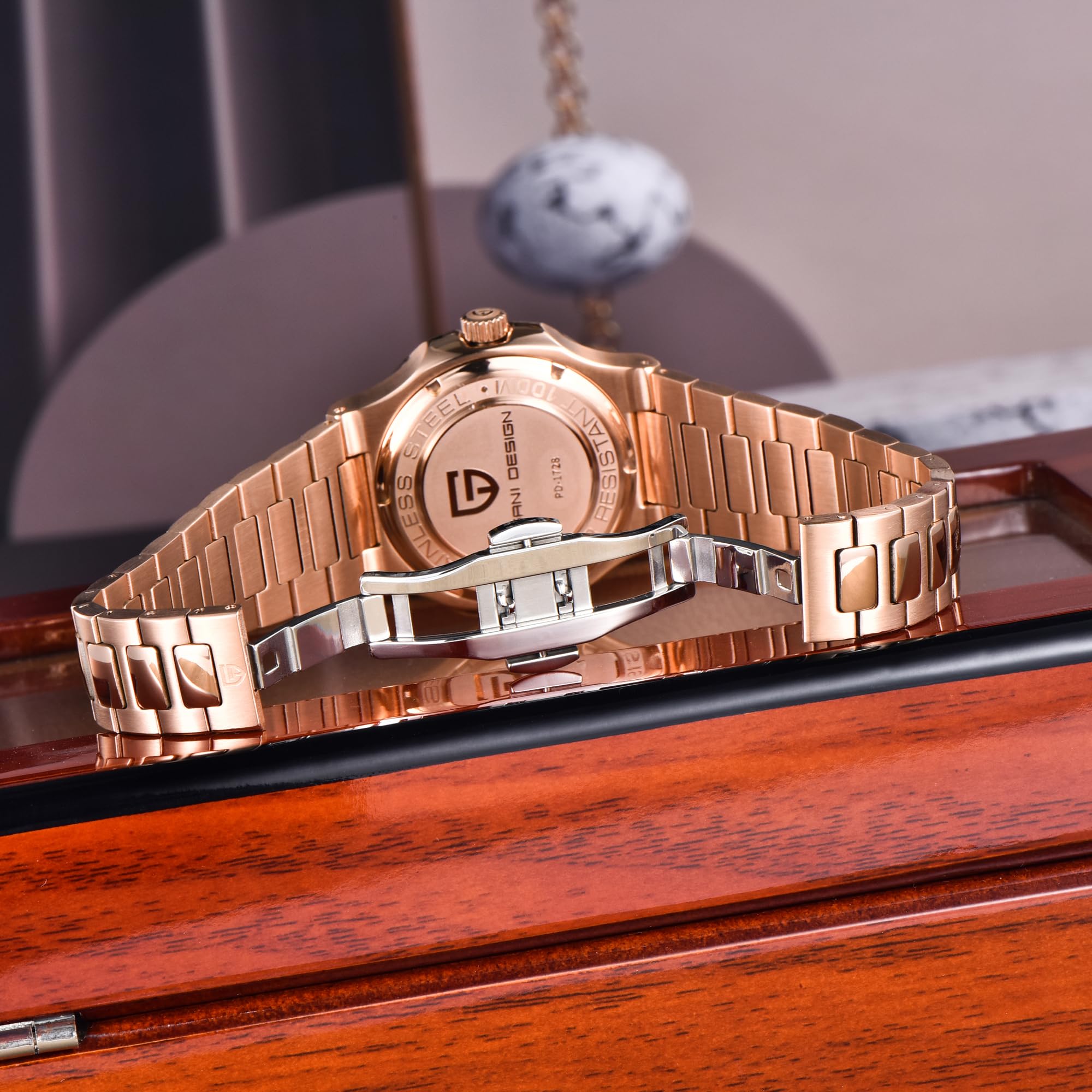 Pagani Design automatyczny zegarek dla mężczyzn, różowe złoto, 40 mm, stal nierdzewna, minimalistyczny, analogowy, prezent z syntetycznym szafirowym szkłem tarczowym, wodoodporny 100 m
