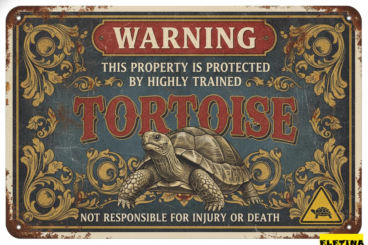 Tin Sign for Man Cave Warning This Property Is Protected By A Highly Trained Tortoise Tin Funny Yard S Funny Warning S 8x12in Private Decorative