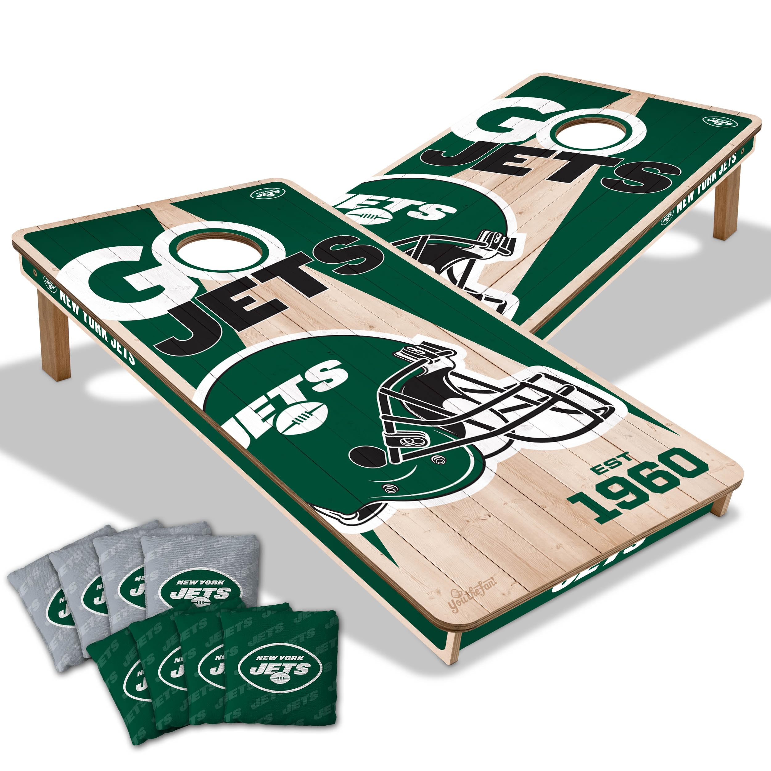 YouTheFan NFL New York Jets 2’ x 4’ Professional Wood Cornhole Game with Logo Bags