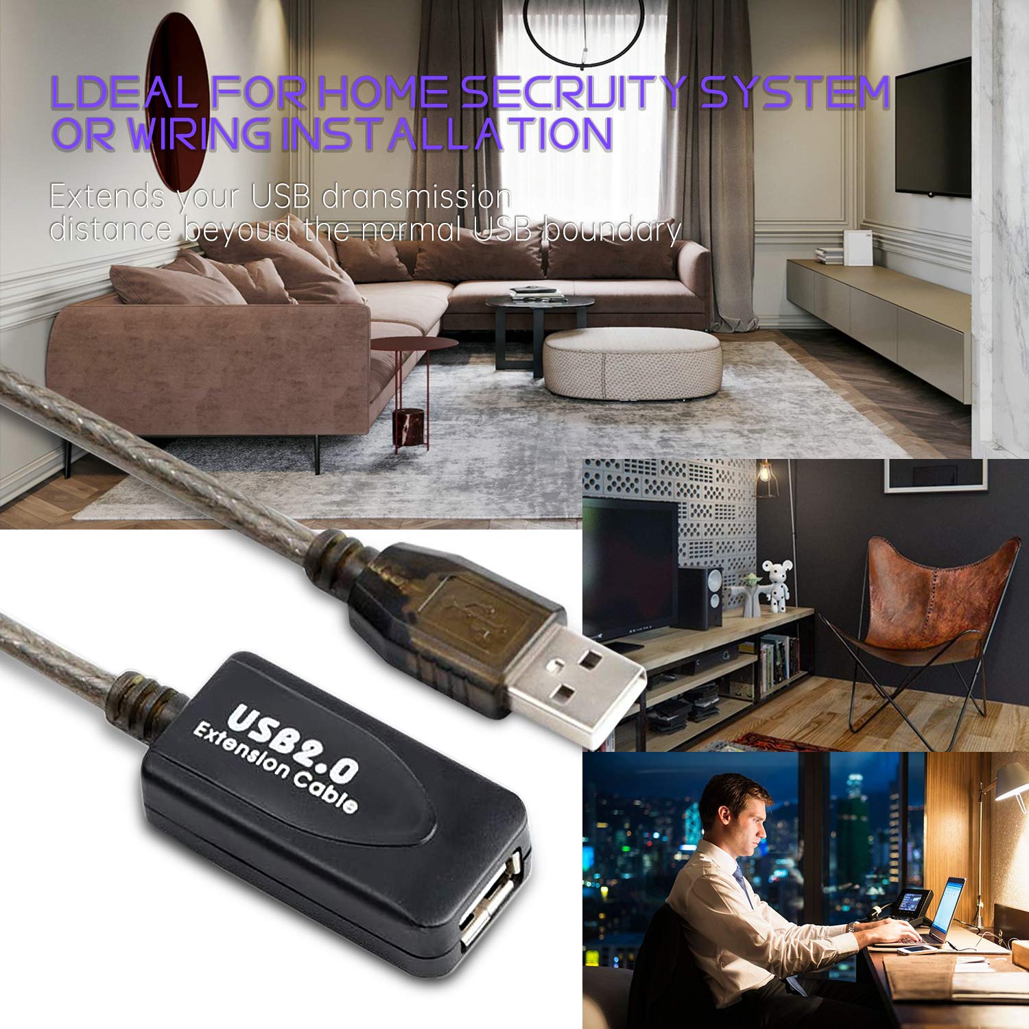 USB 2.0 Typ A Stecker auf A Buchse Active Repeater USB Kabel Verlängerungskabel 18,3 m, High Speed 480 Mbps