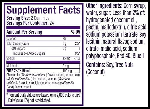 Miniatura 3 de ZzzQuil Pure Zzzs, gomitas de melatonina para dormir con lavanda, raíz de valeriana y manzanilla, sabor natural de vainilla de bayas silvestres, sin