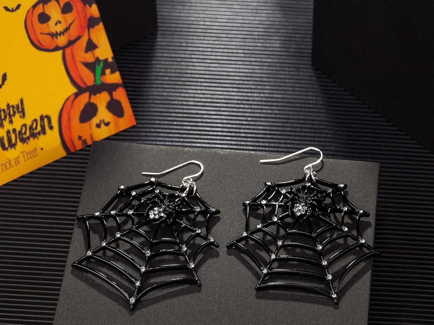 1 Pair Big Spider Web Earrings for Women Black Spider Rhinestone Dangle Drop Earrings Halloween Party Costume Accessories Jewelry Birthday Gifts - Image 3
