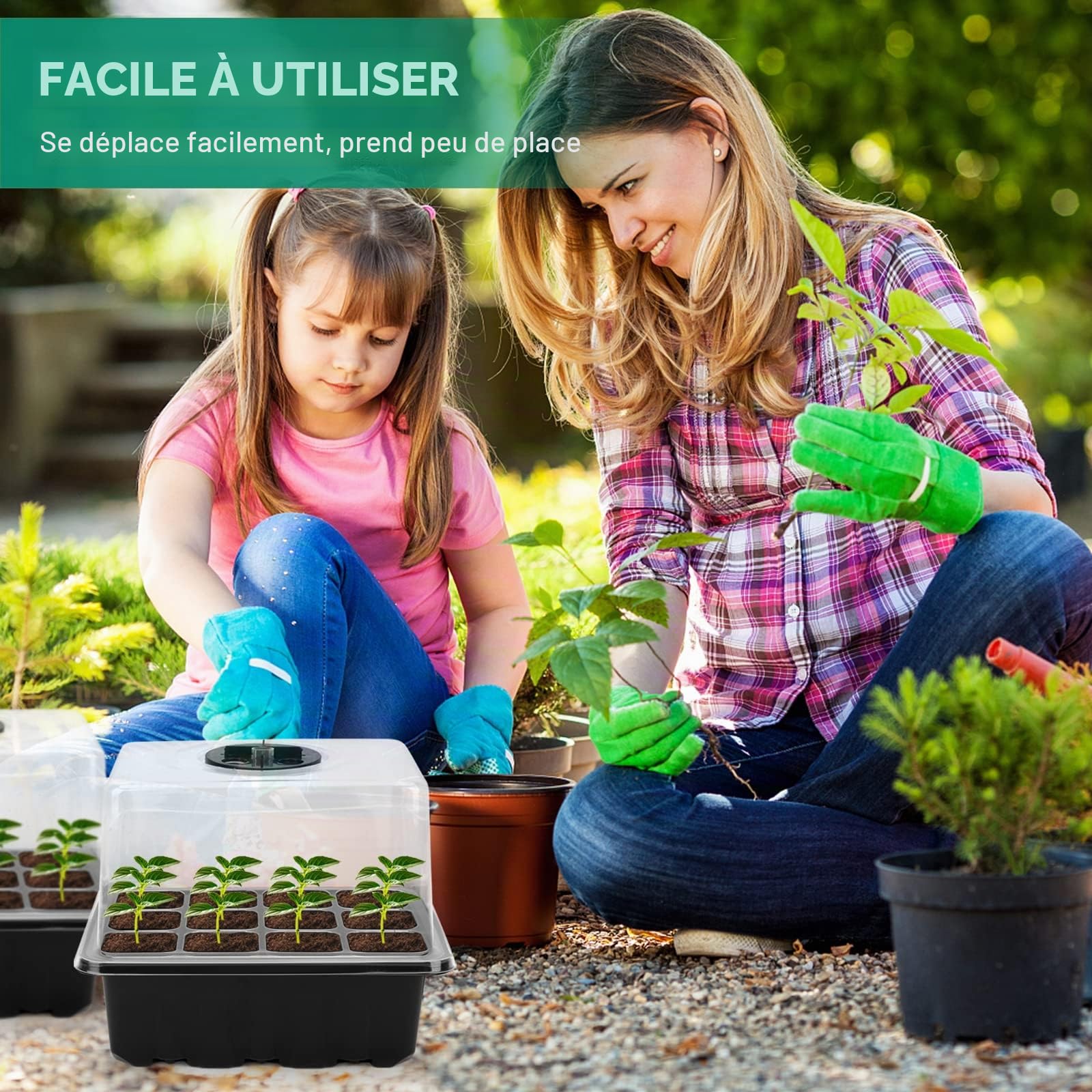 RIOGOO Lot de 6 Plateaux de démarrage pour semences avec lumière de Croissance, kit de démarrage pour semences avec luminosité et humidité réglables, kit de Germination en Serre (12 x 6,72 cellules)