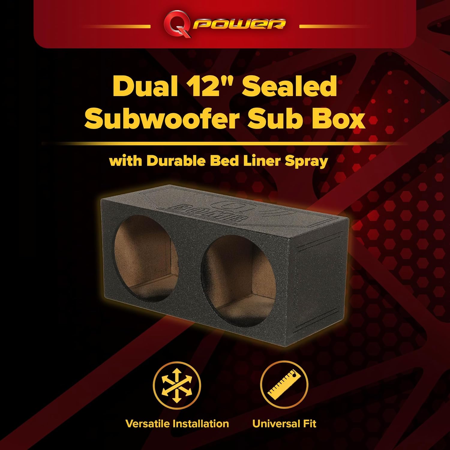Q Power QBomb QBOMB12S Dual 12" Sealed Port Subwoofer Sub Box w/Bedliner Spray