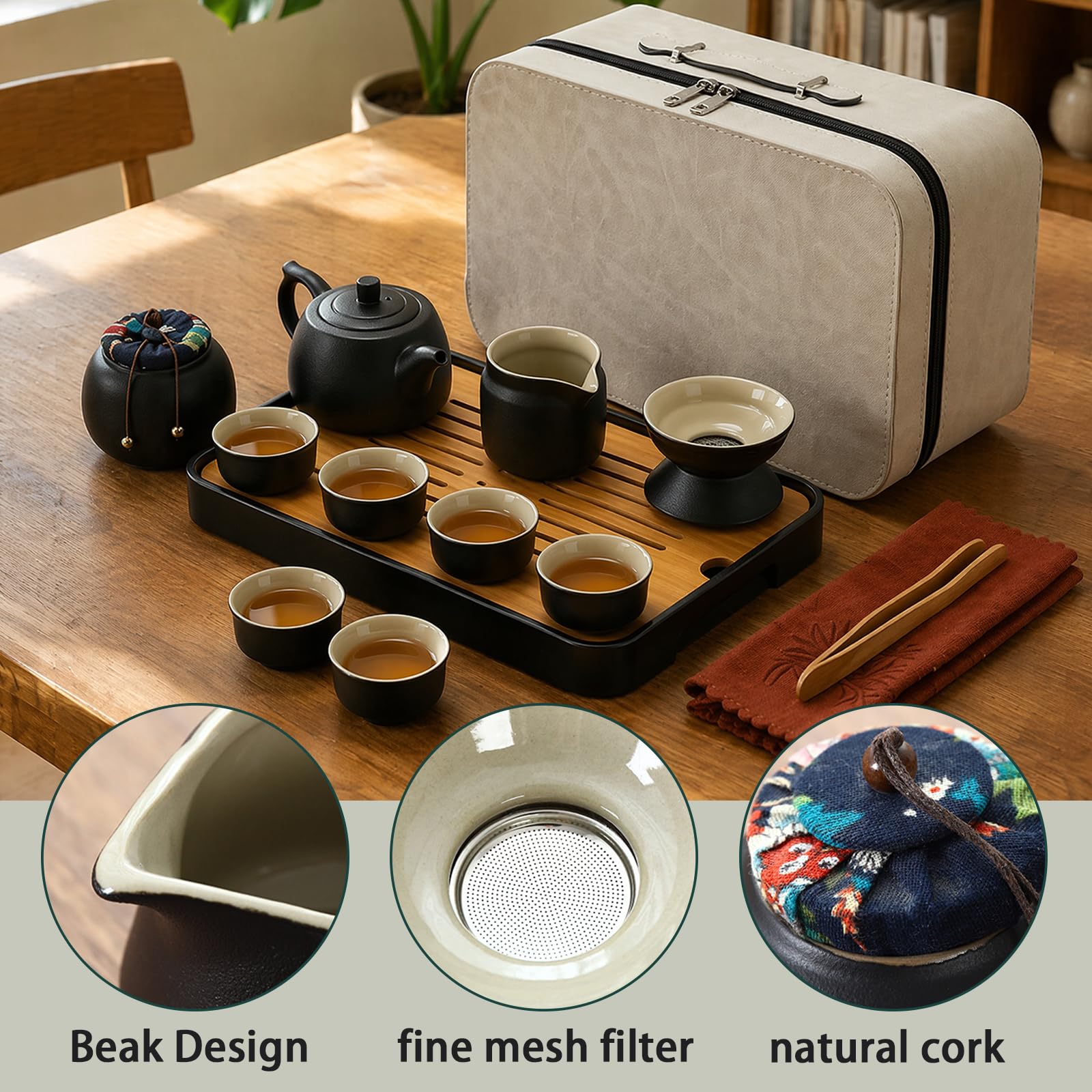 14 sztuk japońskiego zestawu do herbaty: japońska porcelana serwis do herbaty z ceramiki z dzbankiem do herbaty, 6 filiżanek i tacą, przenośny zestaw chińskiej porcelany do domu i w podróży