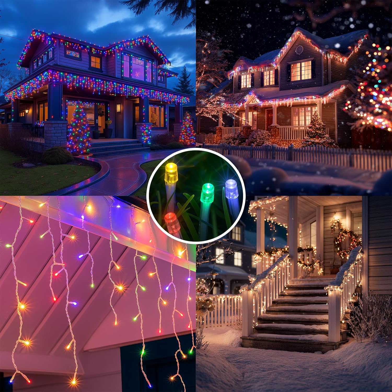 800 LED Icicle Christmas Lights Outdoor, 67.8Ft Plug in Icicle String Light with 8 Lighting Modes and Timer, Waterproof Clear Wire for House Wedding Party Holiday Decor-Multicolor