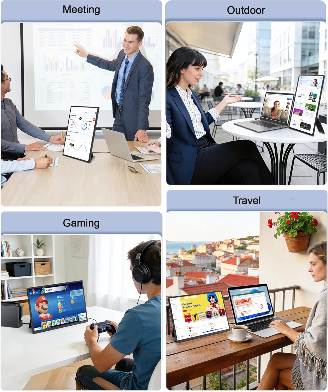 16" Laptop Screen Extender, 1920x1200 IPS Portable Monitor, Borderless Dual Screen Extender with 360° Rotatable Stand, Plug and Play Ultra Slim Travel Monitor for PC, Wins, Switch, PS5