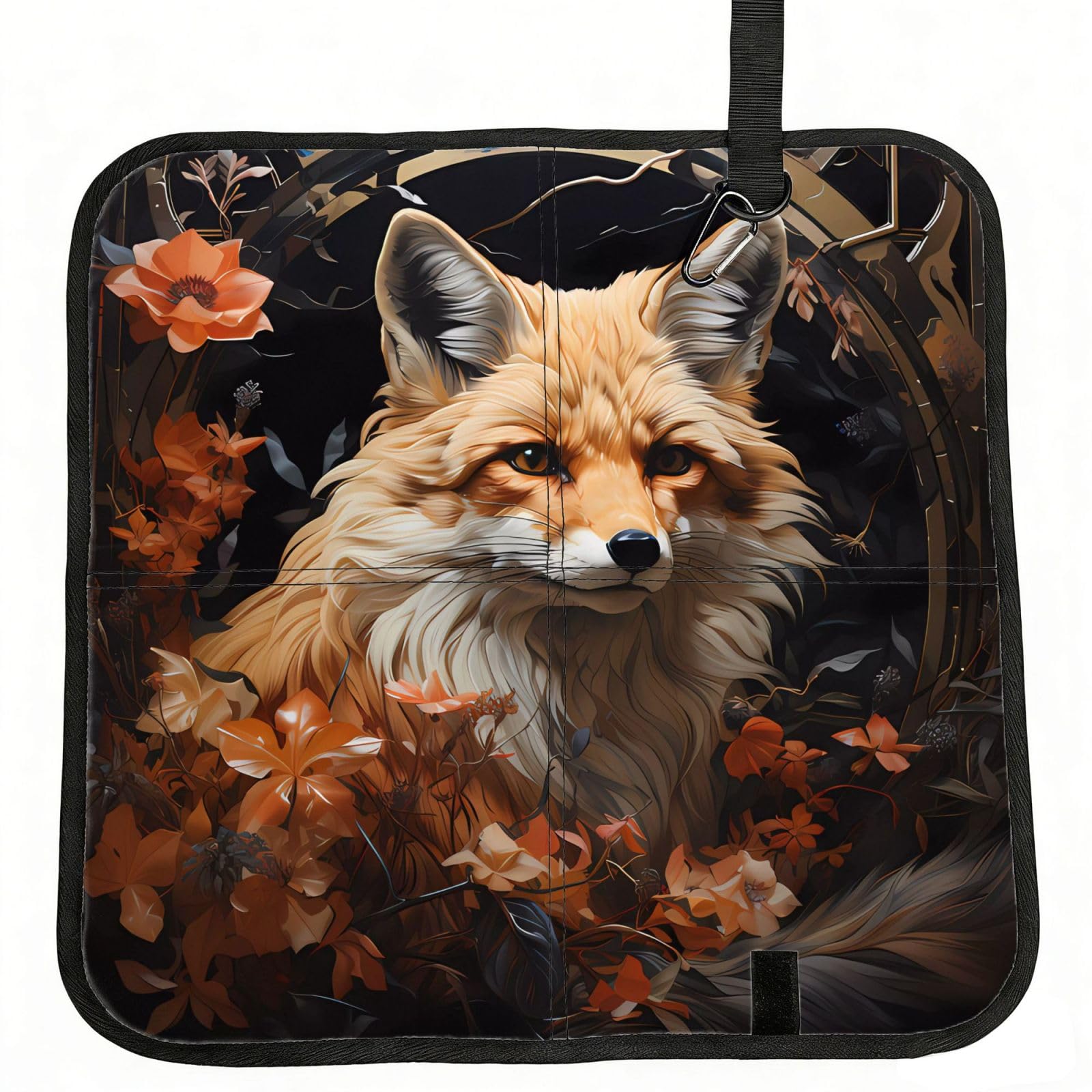 WBQLSL Fox and Flowers Foldable Seat Cushion - Portable Stadium Pad with Carabiner for Camping Hiking Picnic Beach