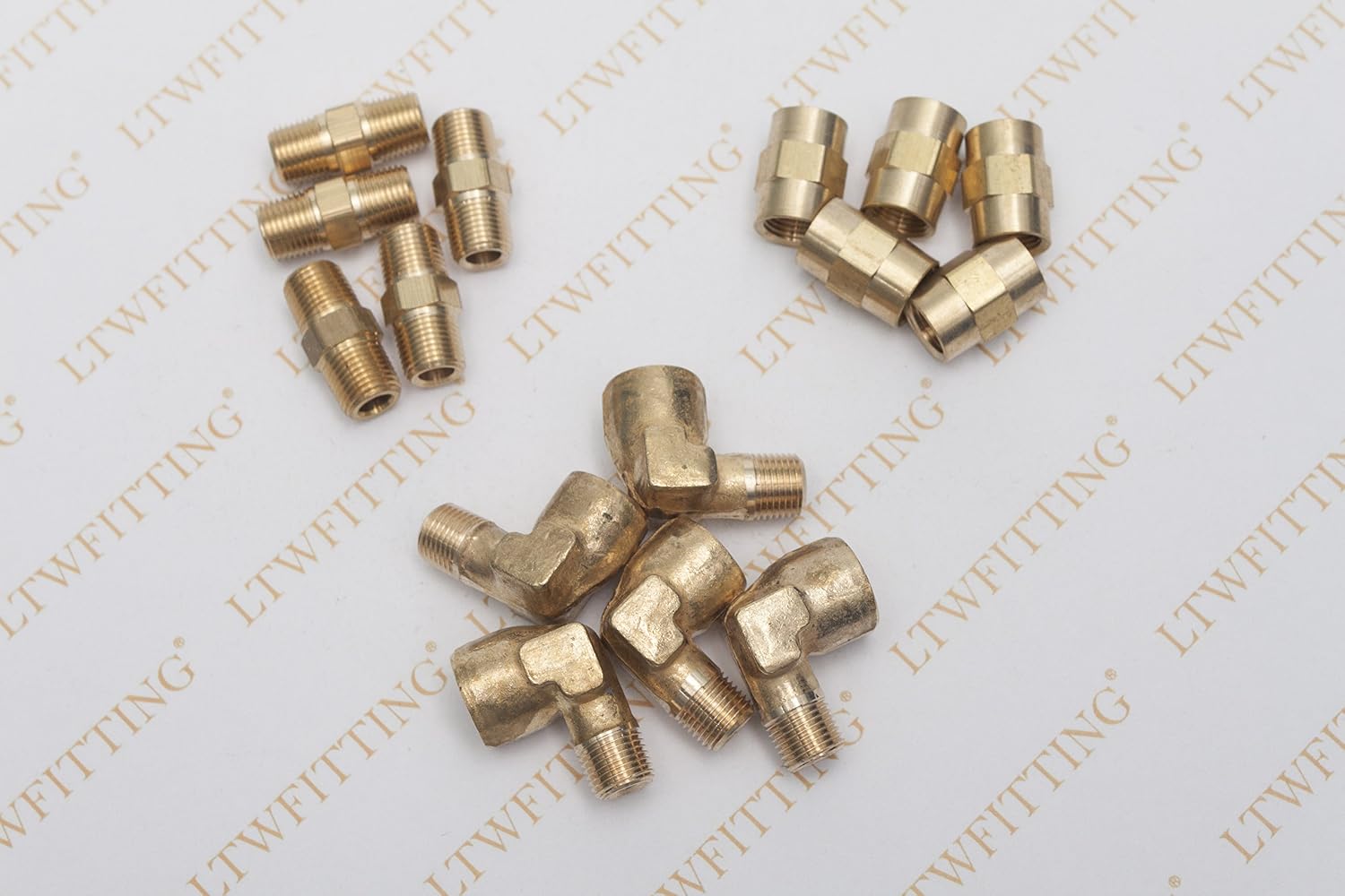 LTWFITTING Value Pack Brass 1/8-Inch Pipe Female NPT Coupling, Hex Nipple,90 Deg NPT Street Elbow Forged Fitting (Pack of 15)