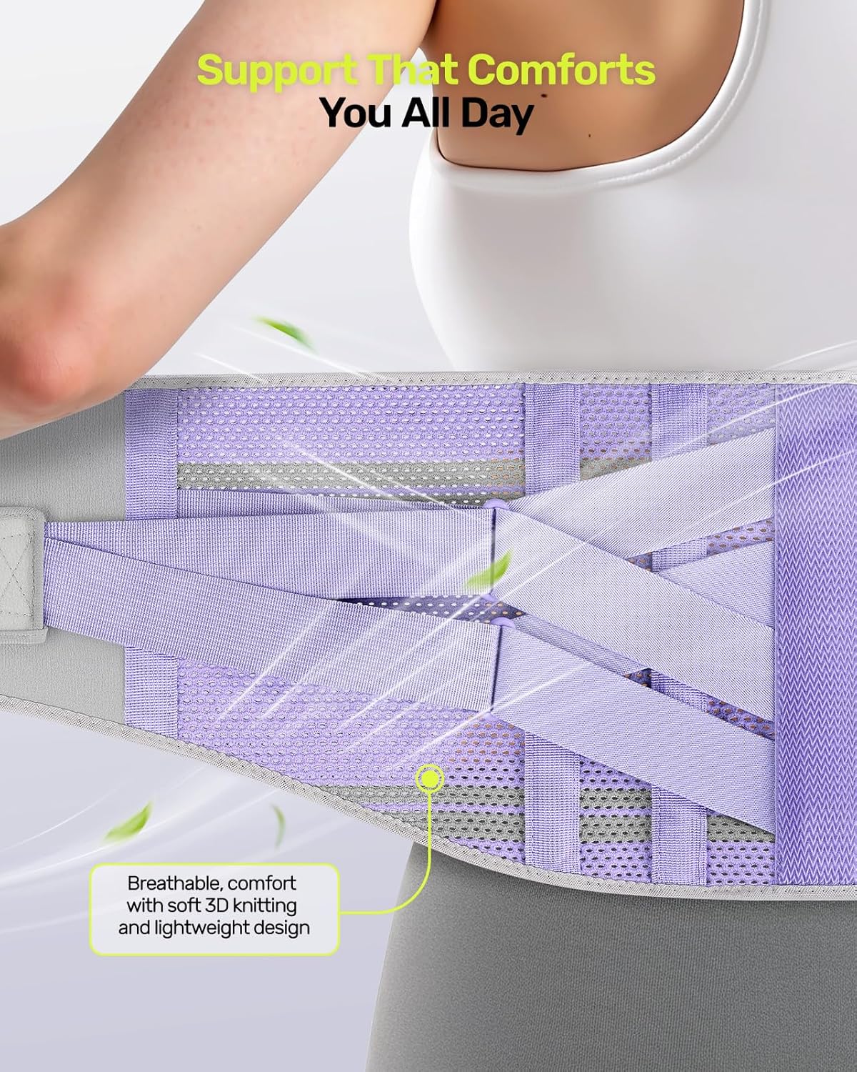 Back Brace for Lower Back Pain Women with 9X Support System, Ergonomic Lumbar Support for Pain Relief, Breathable Mesh Design with 3D Silicone Pad for Sciatica, Purple Size M (Waist: 33.5"-39.4") - Image 5