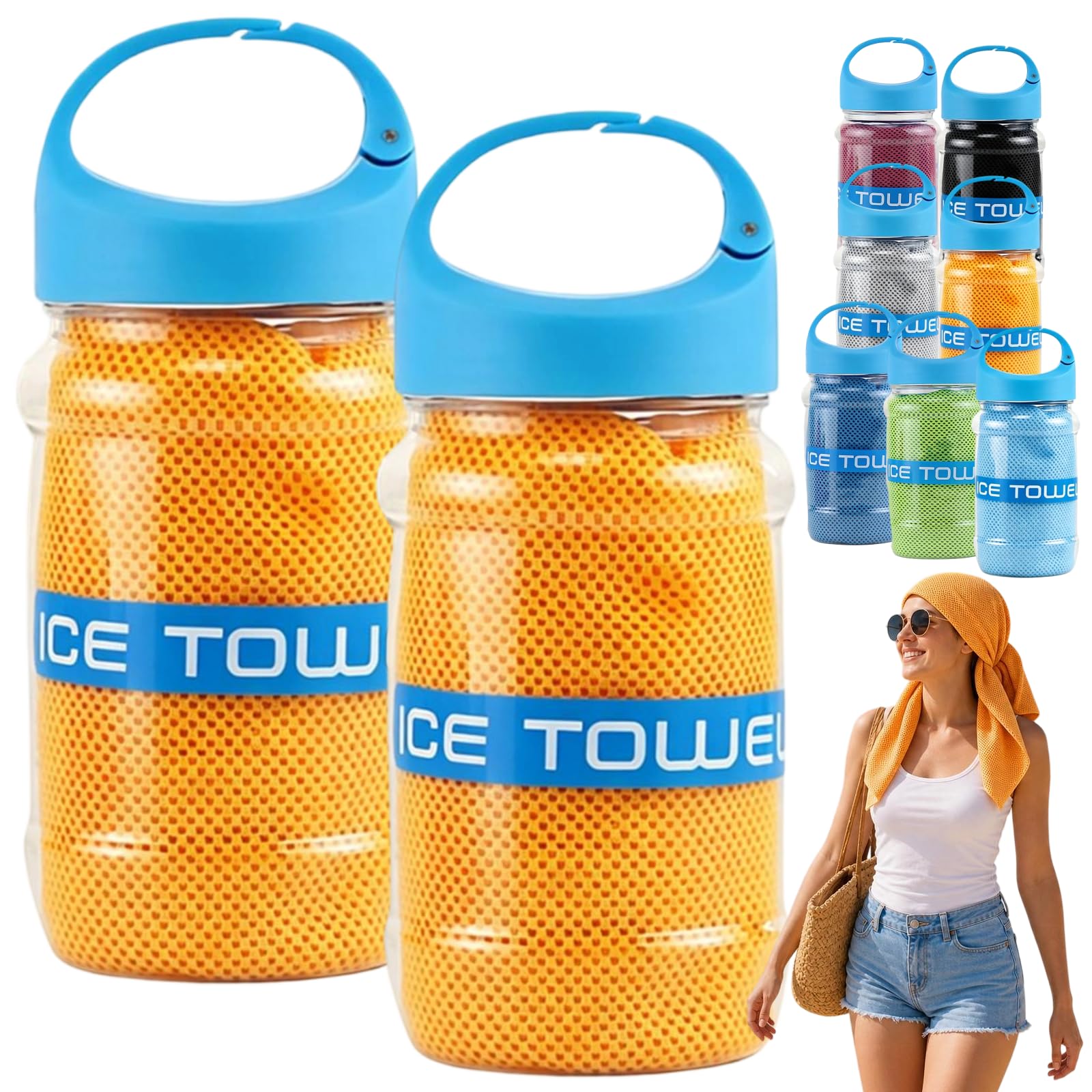 2PCS Cooling Towels for Hot Weather (40"x12"), Ice Cool Towel with Bottle for Neck, Microfiber Gym Cooling Towel for Men & Women, Sports Gift for Golf, Tennis, Running, Marathon Runner, Triathlon