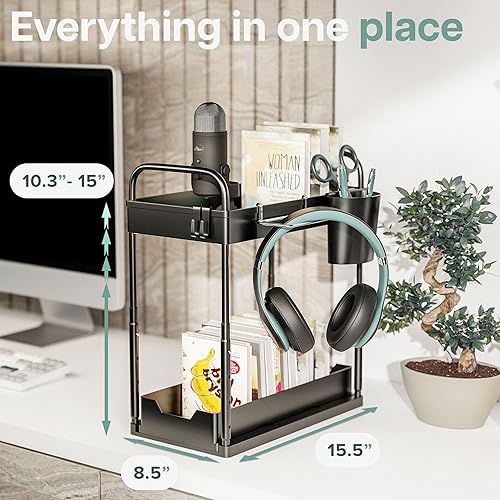 Miniatura 2 de Paquete de 2 organizadores y almacenamiento para debajo del fregadero, organizador de 2 niveles de altura ajustable debajo del fregadero con 8