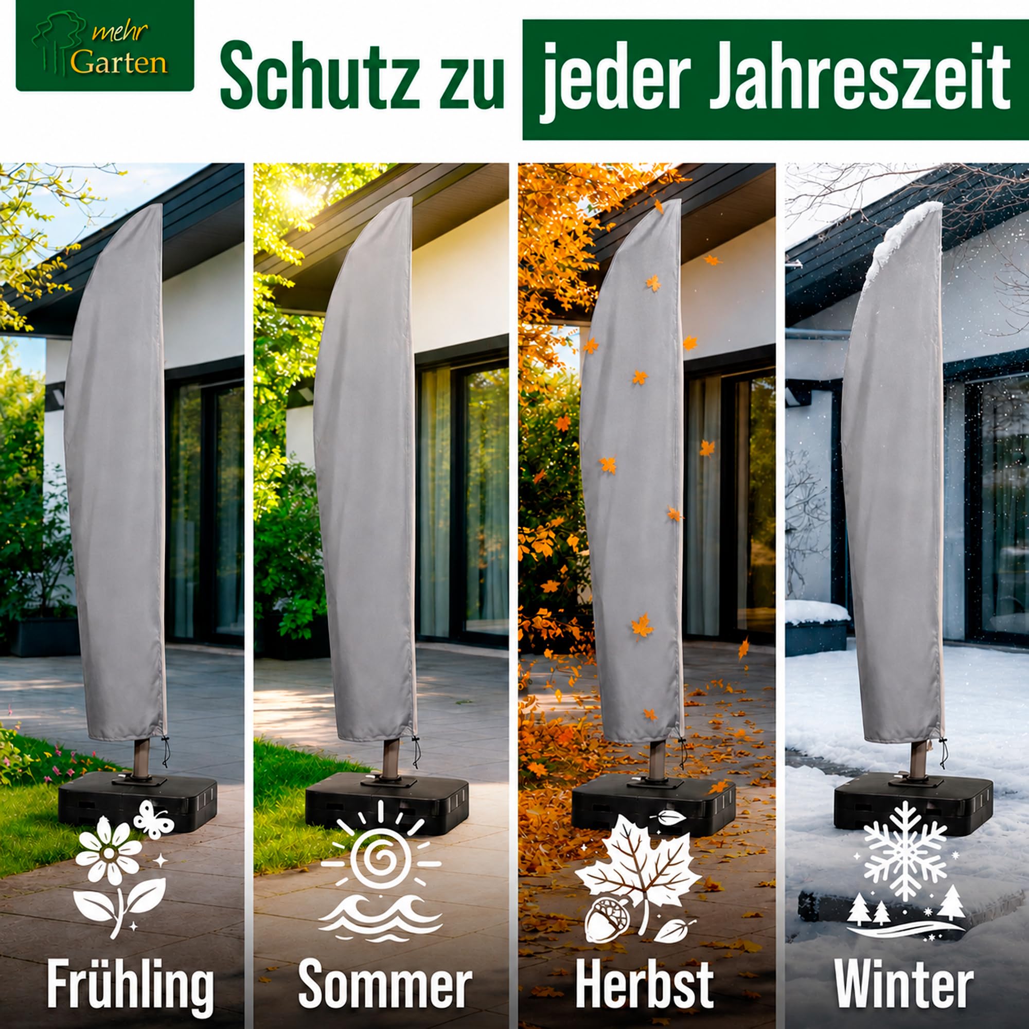 Sonnenschirm Schutzhülle für gebogene Ampelschirme, 265x40/70/50 cm, grau, Oxford 600D Gewebe, Sonnenschirm Abdeckung wasserdicht, UV-beständig und wetterfest