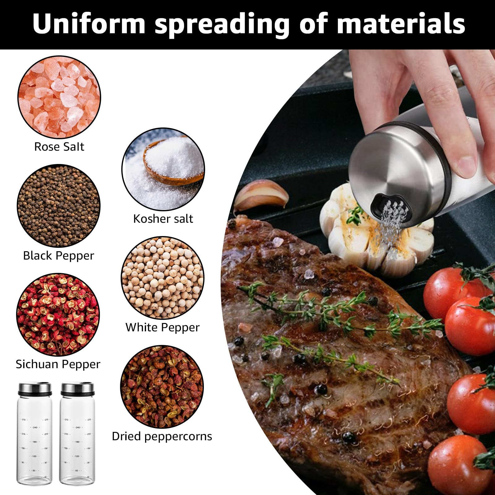 YOUNTHYE 3 Pots à épices Avec Couvercle Pivotant, Salière De 200ml En Verre Borosilicaté, Saupoudreuse à