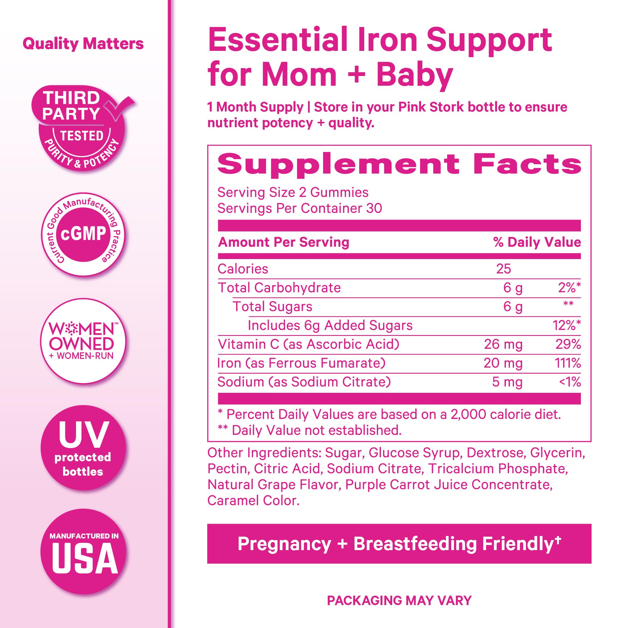 Pink Stork Prenatal Iron Supplement Gummies for Women, 20 mg, 60 Count — Amazon image 6