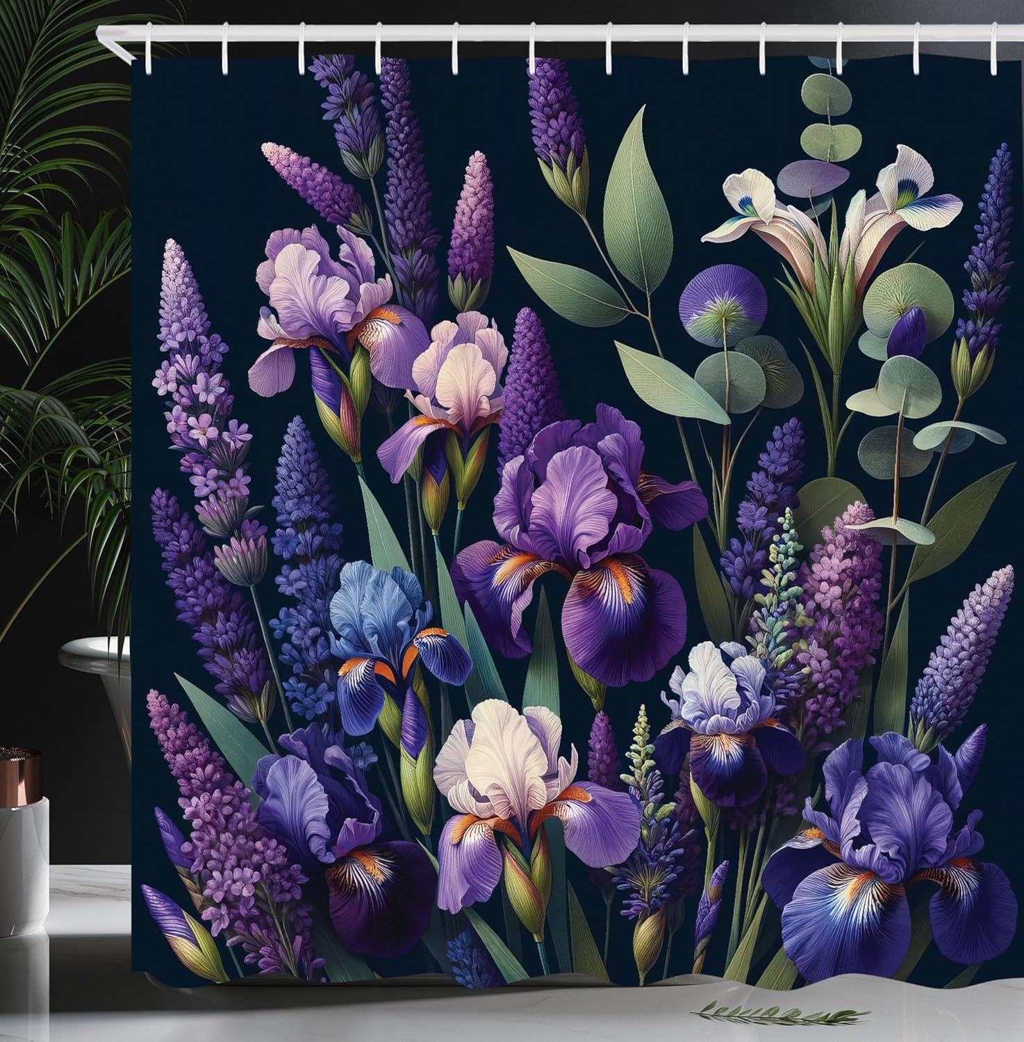 Ambesonne Purple Shower Curtain, Modern Marble Print Illustration Featuring Indigo Tone Leaves Dream, Cloth Fabric Bathroom Decor Set with Hooks, 69" W x 70" L, Lavender Pale Coffee Blue