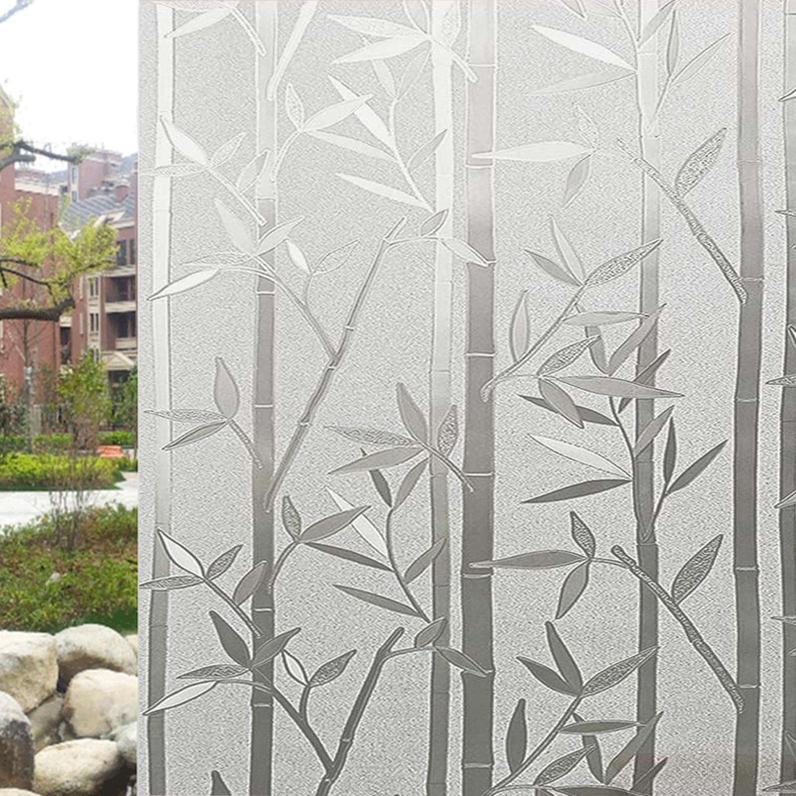 Lámina de Espejo para Ventanas 90 x 1000 cm Electrostaticos Anti-UV Película Decorativa Opaca para Ventanas Lámina de Protección Solar UV para Privacidad del Bano, Bambú