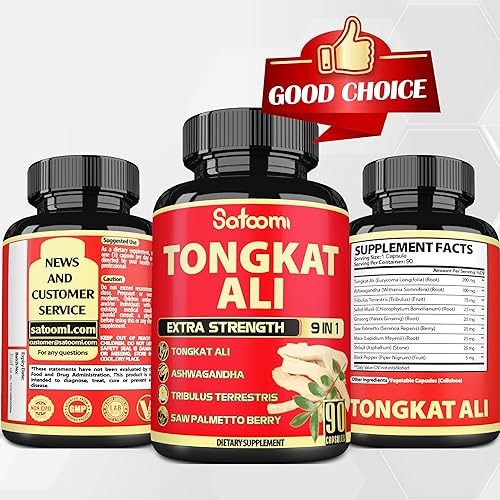 Miniatura 6 de Satoomi Extracto de raíz de Tongkat Ali 9 en 1, Ashwagandha, Tribulus Terrestris, 90 cápsulas durante 3 meses, apoya la fuerza, la energía y el