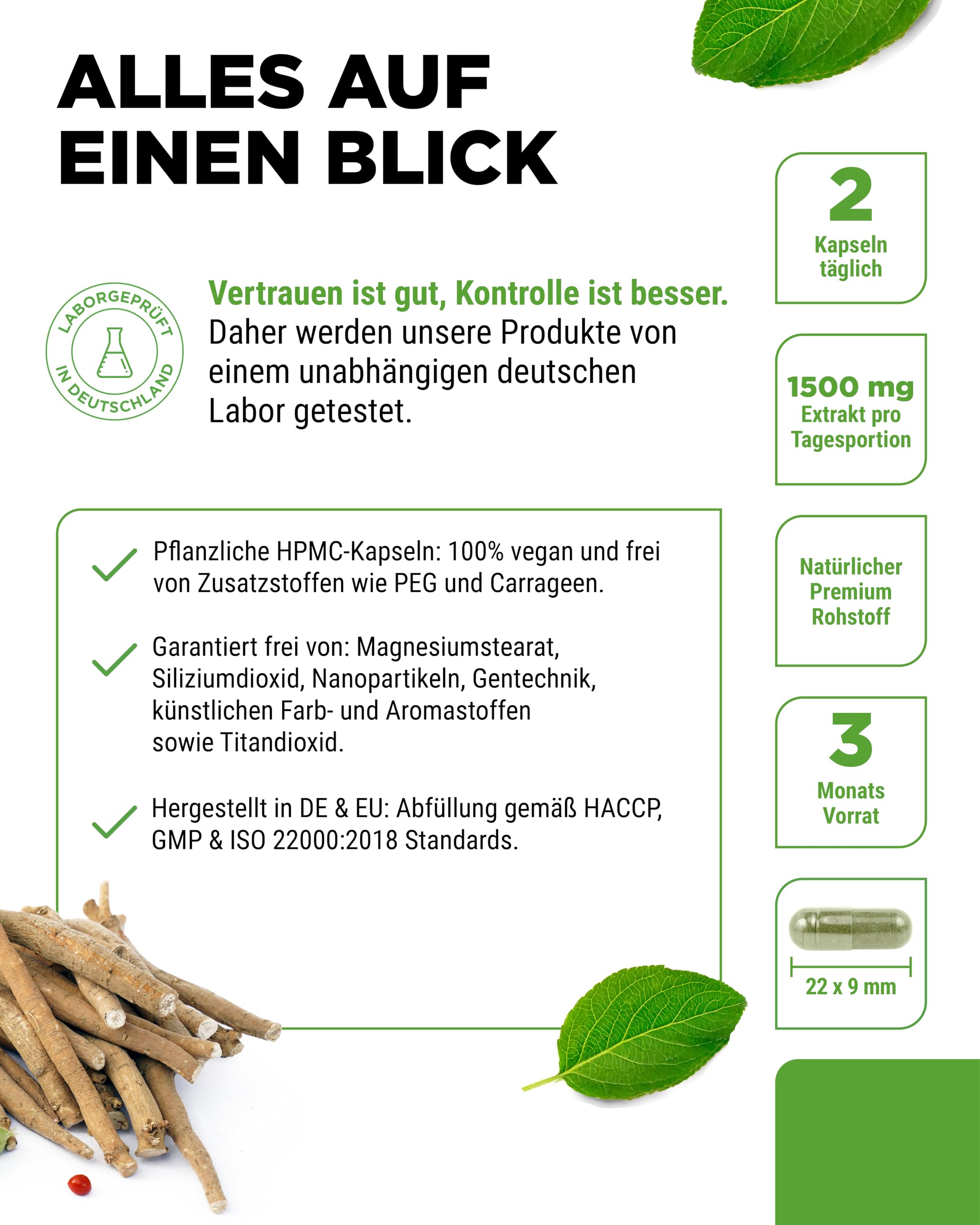Ashwagandha Extrakt - 180 Kapseln mit 750 mg reinem Wurzelextrakt pro Kapsel & 10% Withanoliden - Hohe Reinheit - Vegan - Hochdosiert - Premium Qualität