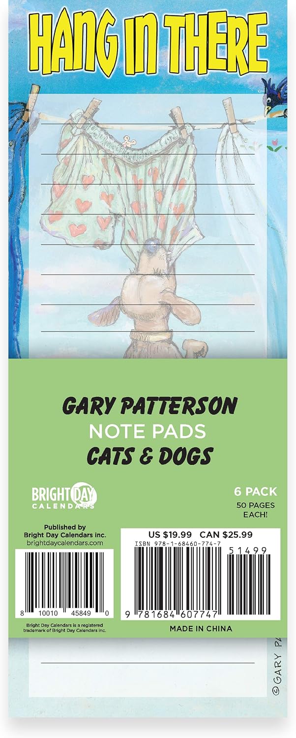Gary Patterson Magnetic Notepad by Bright Day - Cat/Dog Grocery List Magnet Pad for Fridge - 50 Sheets Per Memo Pad, 3.5 x 9 Inches (Cat/Dog 6 pack)