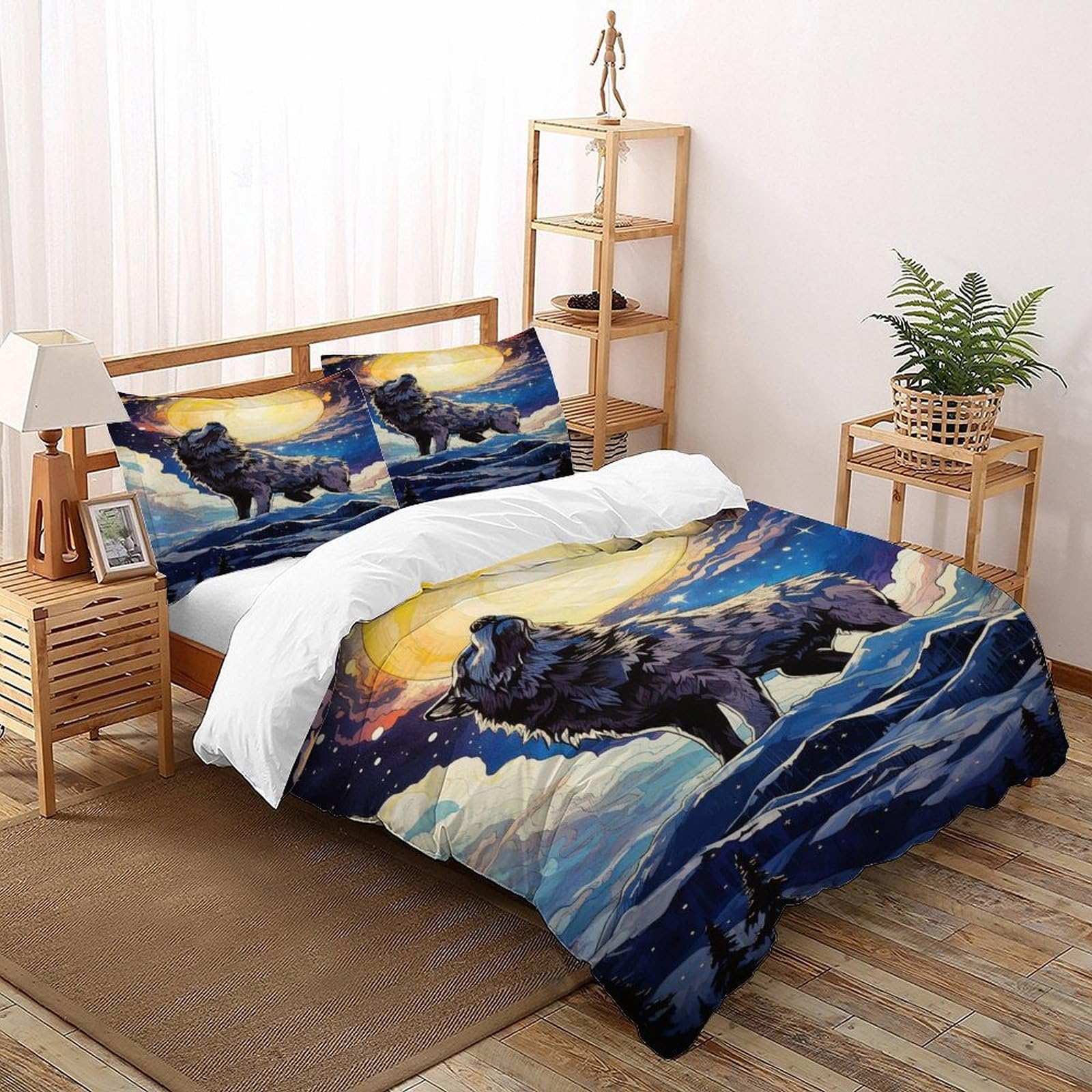 Parure de lit loup pleine lune housse de couette super king size pour décoration chambre enfant