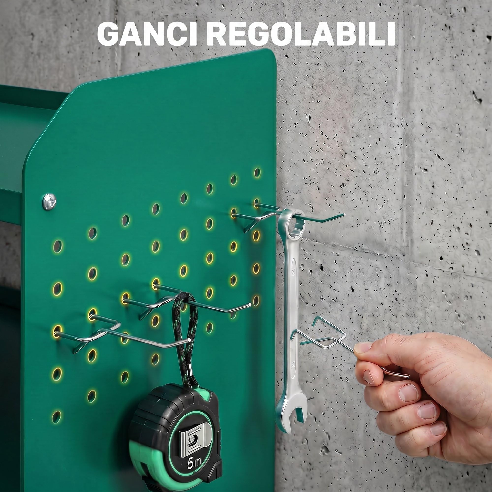Outsunny Organizer per Utensili Elettrici, Porta Attrezzi da Parete, Supporto Heavy Duty per 5 Trapani Elettrici, in Metallo con Vassoio Laterale e 4 Ganci per Garage, Capanno, Officina, Verde