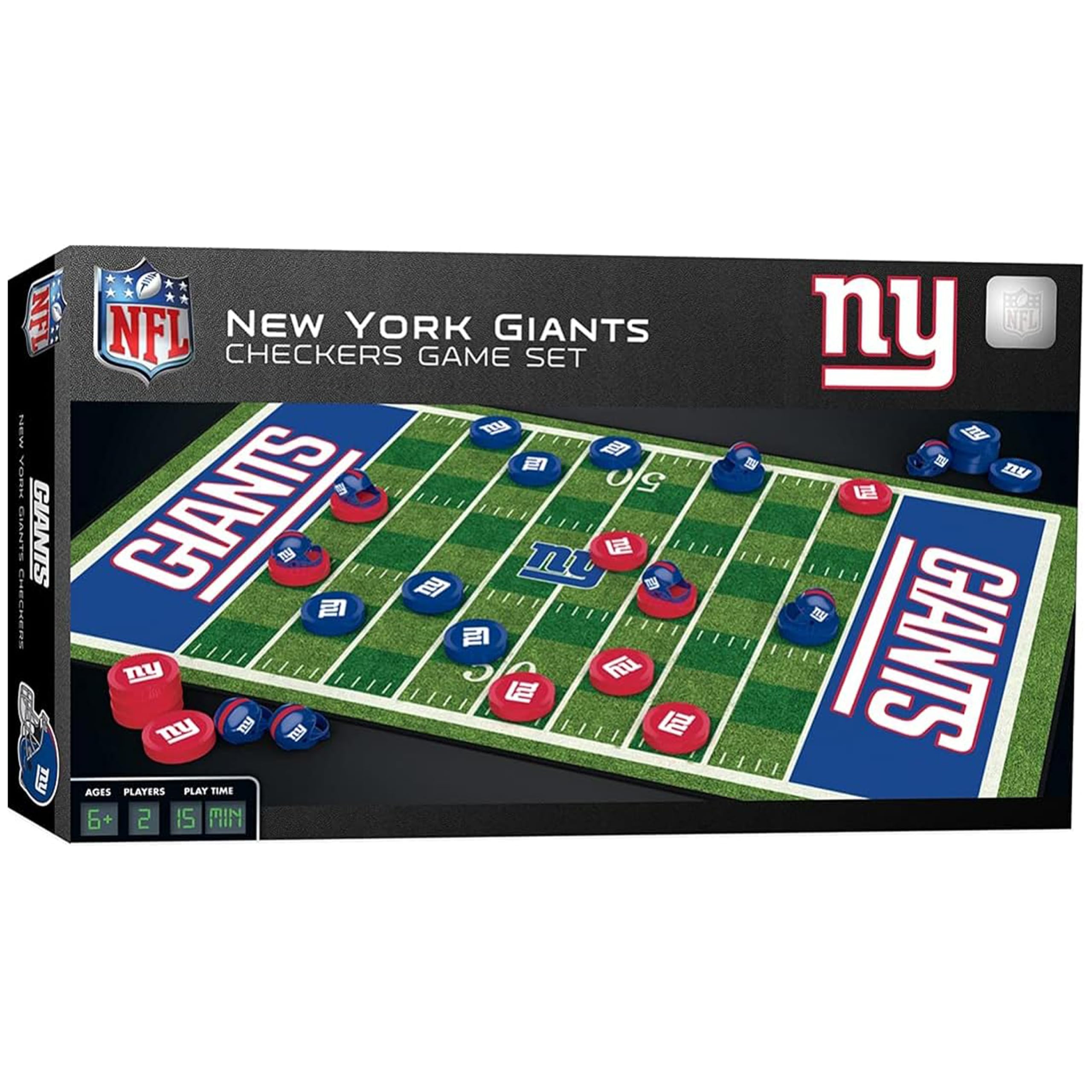 MasterPieces - NFL Checkers, Officially Licensed New York Giants Football Board Game for 2 Players, Family Fun for Kids & Adults