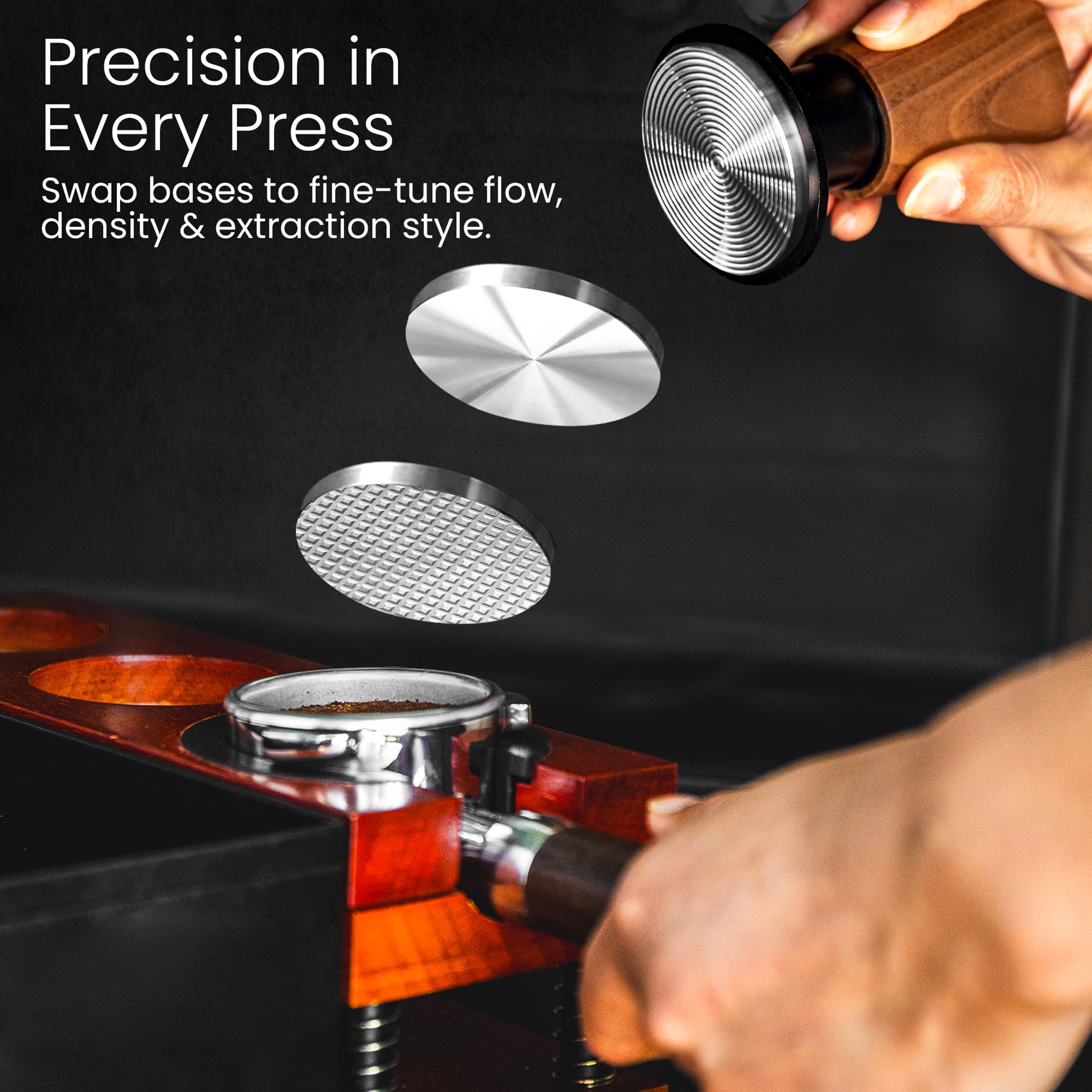 Tri-Spring ubijak do espresso, z 3 wymiennymi podstawami, sprężynowa ubijaczka do kawy, 54 mm, ze sprzężeniem zwrotnym dźwięku, ubijak Barista, 54 mm, do ekspresu do espresso