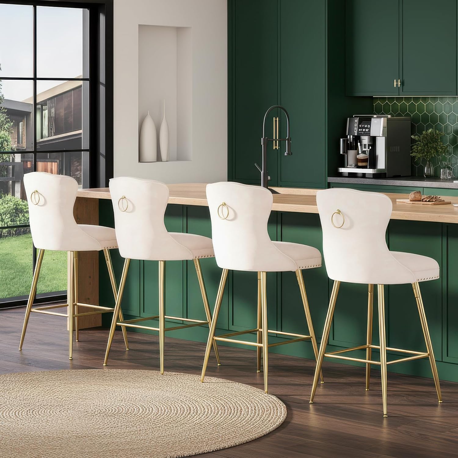STARY Counter Stools Set of 2, Upholstered Bar Stools with Back, Faux Leather Seat, Metal Frame, Modern Kitchen Island Chairs, 300 lbs Capacity, Water-Resistant, Easy Assembly