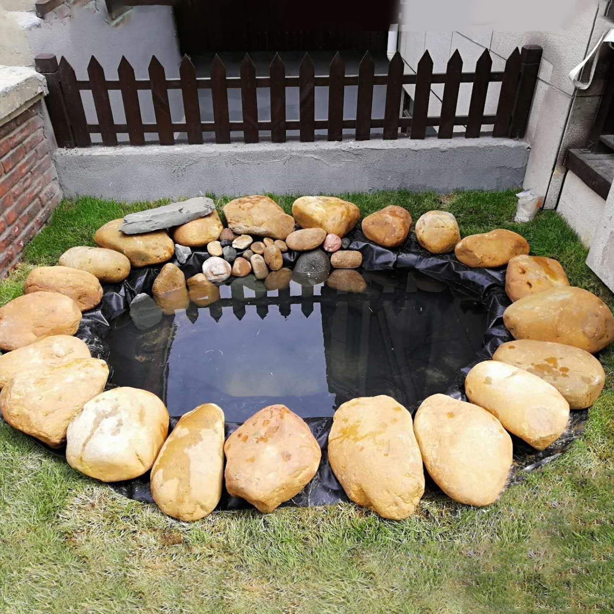 Adroiteet Revestimiento de Estanque de 10 x 10 pies, Revestimiento de Polietileno de Alta Densidad de 20 mil para estanques al Aire Libre, estanques koi, Fuente de jardín, Cascada