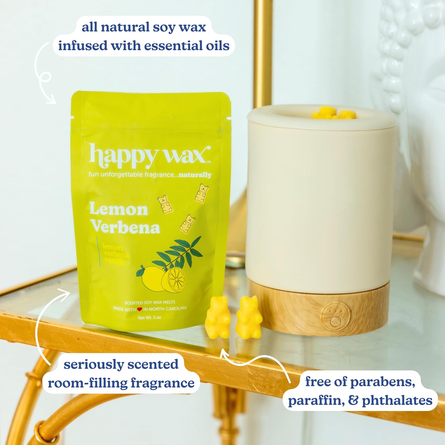 Happy Wax Fresh Mix Collection Premium Scented Non-Toxic, Pet-Friendly Wax Melts - 6 oz Set with Cotton, Lemon Verbena, and Calming Lavender Scents