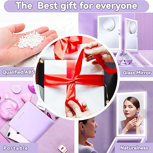 Miniatura 6 de Espejo de maquillaje iluminado con aumento 10X, recargable, ABS y vidrio, montaje de mesa, iluminación de 3 colores, batería de 1200 mAh